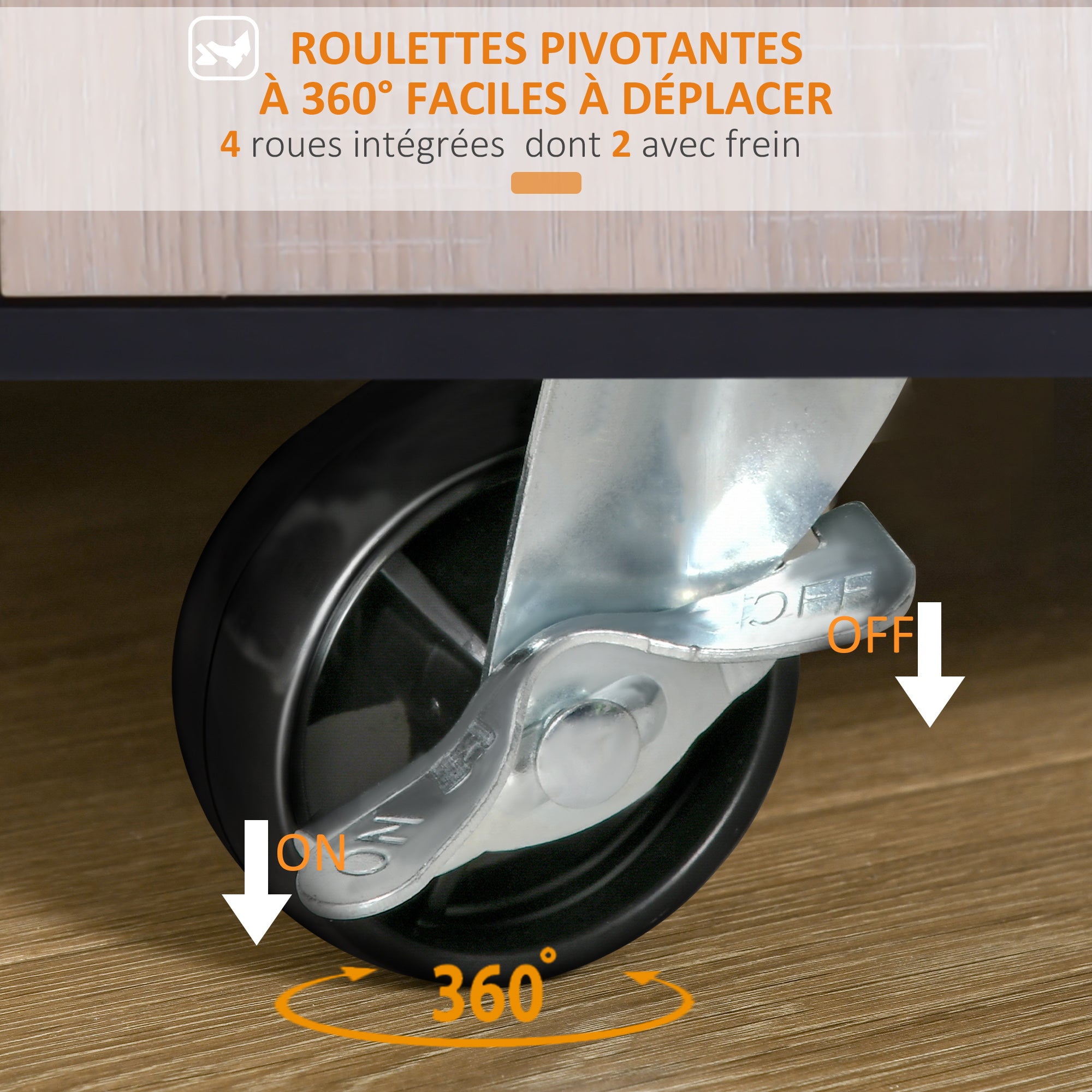 Kitchen Trolley Cart with Double Door Cupboard + 3 Shelves + Niche + Sliding Drawer Particle Board Black Oak