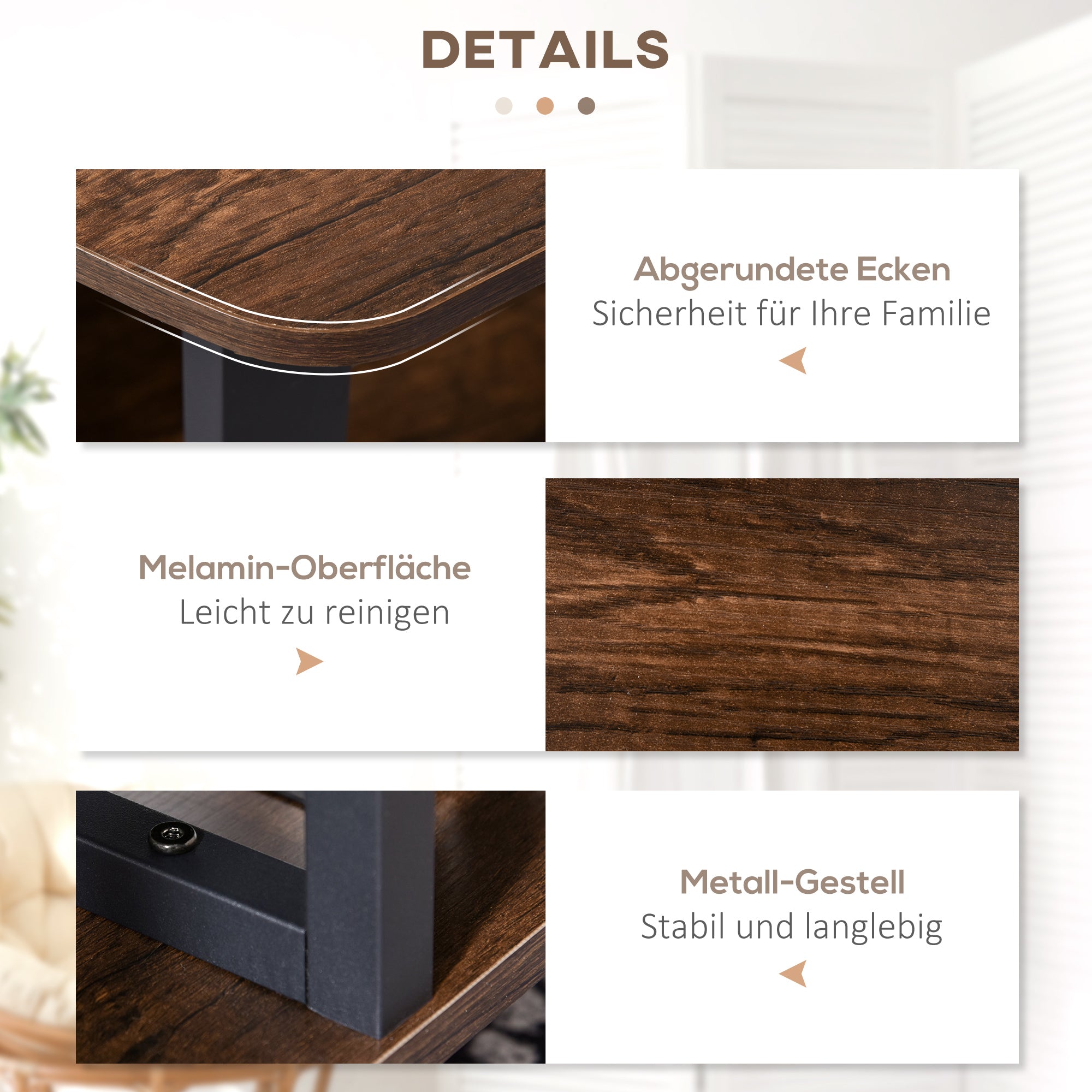 Coffee Table, Living Room Table, Coffee Table with Shelves for Office, Living Room, Bedroom, Industrial Style, E1 Particle Board, Steel, Brown, 100L x 60W x 46H cm