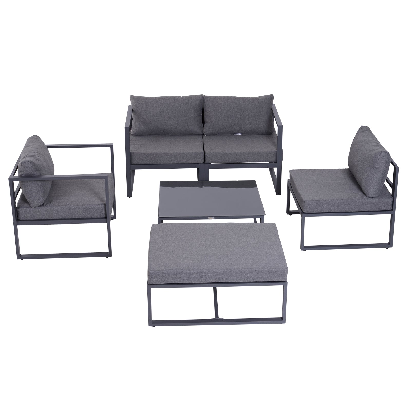 6-piece Garden Set Garden Furniture Lounge Set Patio Furniture Aluminum + Polyester + Tempered Glass Grey with Cushions for 4-5 People