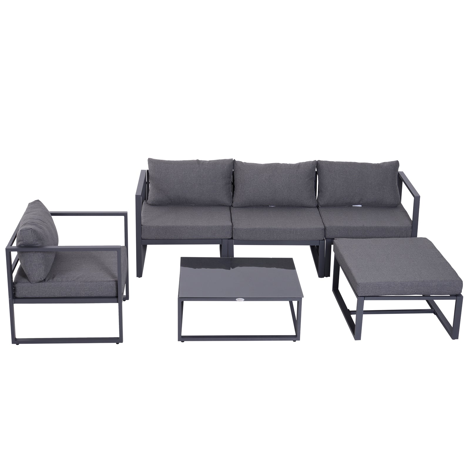 6-piece Garden Set Garden Furniture Lounge Set Patio Furniture Aluminum + Polyester + Tempered Glass Grey with Cushions for 4-5 People