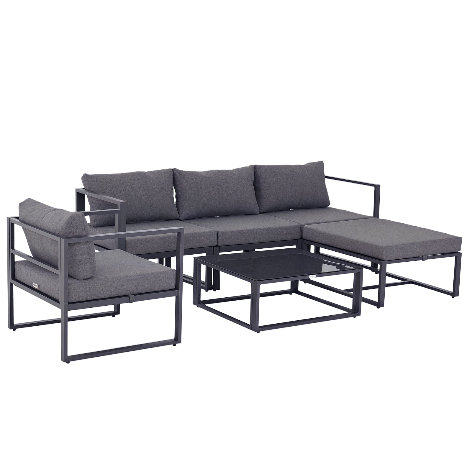 6-piece Garden Set Garden Furniture Lounge Set Patio Furniture Aluminum + Polyester + Tempered Glass Grey with Cushions for 4-5 People