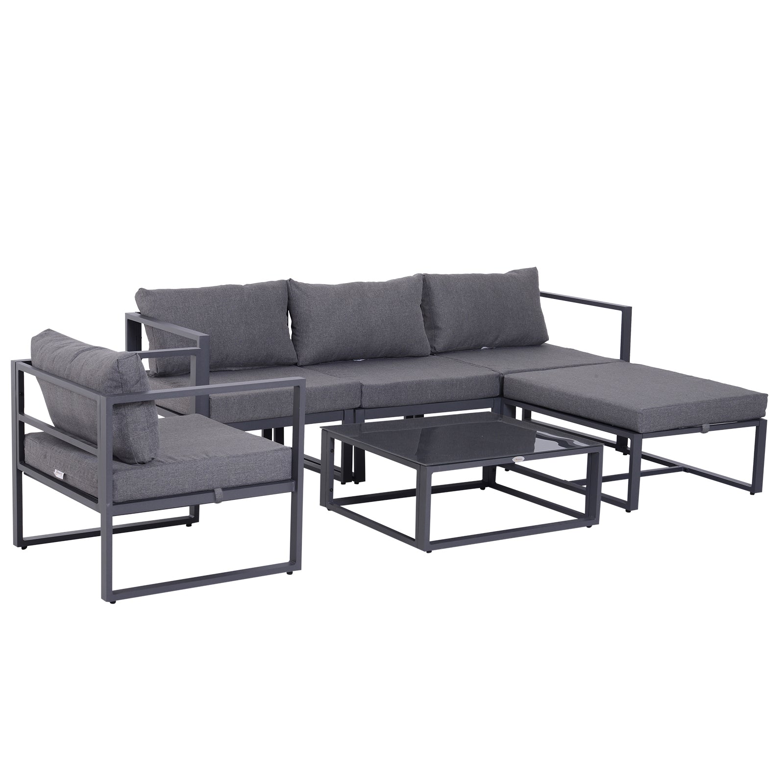 6-piece Garden Set Garden Furniture Lounge Set Patio Furniture Aluminum + Polyester + Tempered Glass Grey with Cushions for 4-5 People