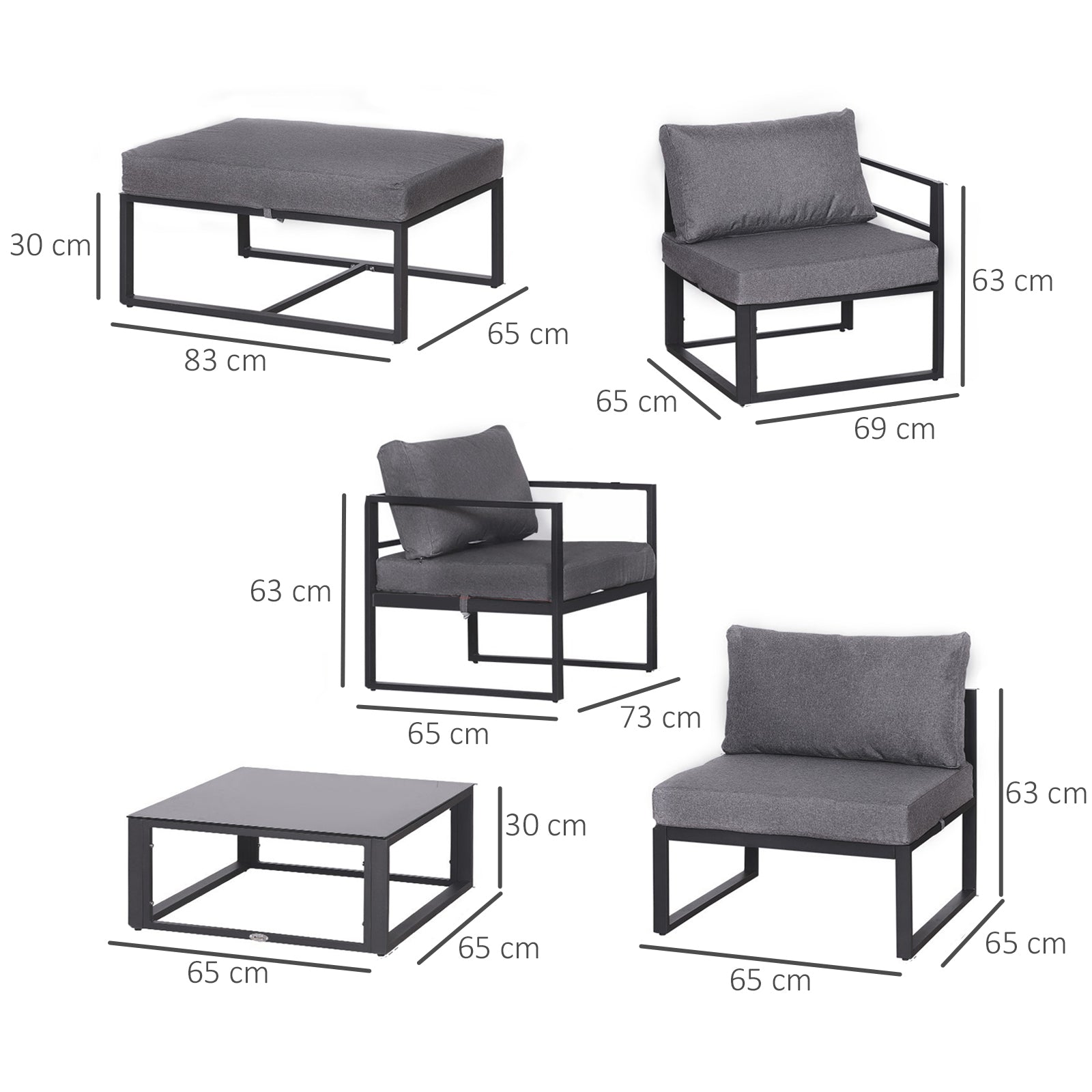 6-piece Garden Set Garden Furniture Lounge Set Patio Furniture Aluminum + Polyester + Tempered Glass Grey with Cushions for 4-5 People