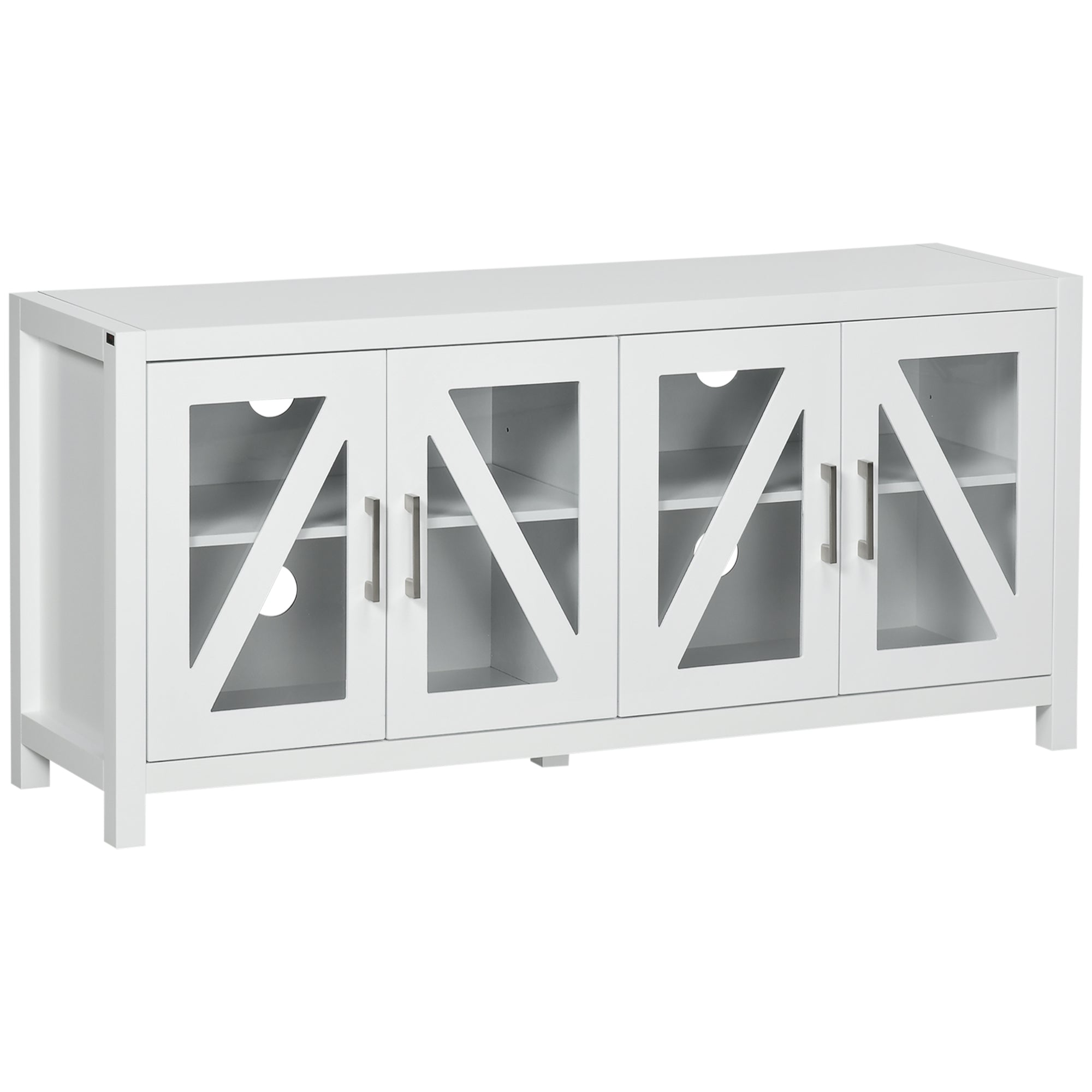 Living Room TV Stand Table for TVs up to 58" with 4 Tempered Glass Doors Adjustable Shelves and 4 Cable Holes for Bedroom 130x35x60 cm White