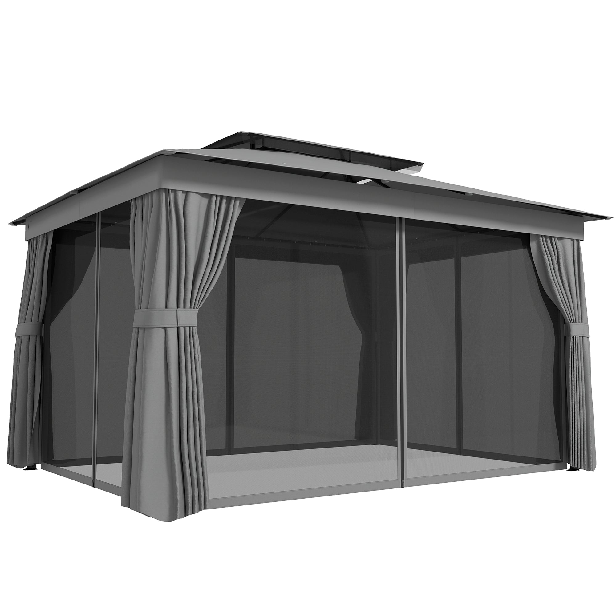 Gazebo 3.8 x 3 m — Water-Resistant, Stable, Weather-Resistant Garden Gazebo with Double Roof, Curtains & Mosquito Net, Party Tent with Hooks, Metal Frame, Dark Gray