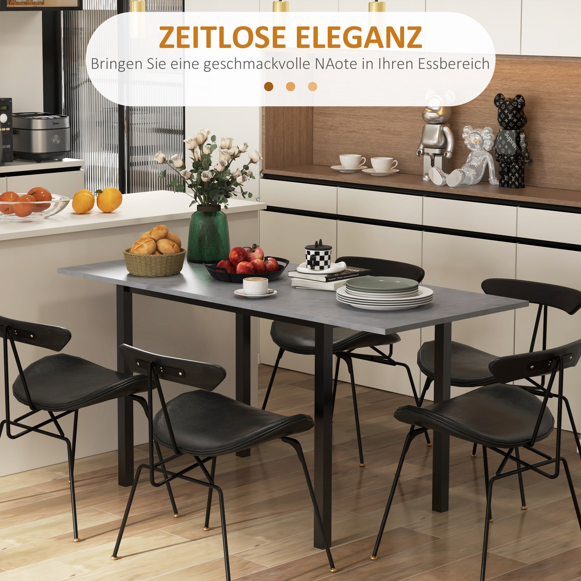 Expandable Dining Table, Kitchen Table for 6 People, Living Room Table for Dining Room, Kitchen, Steel, Dark Grey, 110-160 x 70 x 76 cm