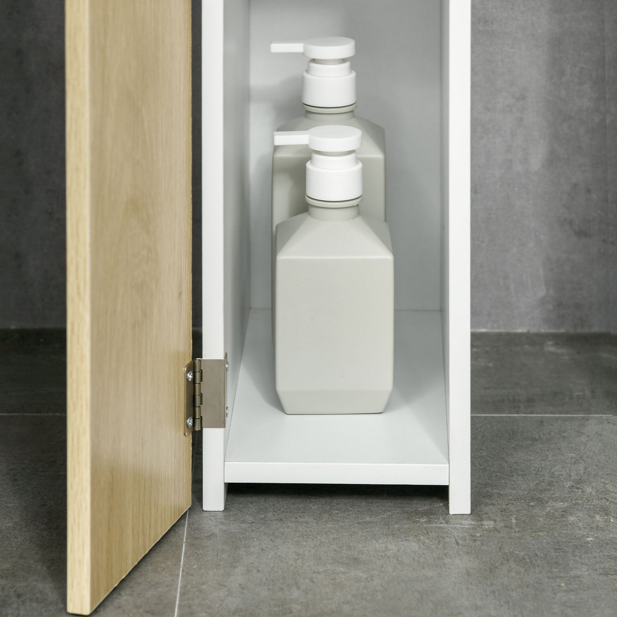 Bathroom Column with 2 Shelves and 2 Cabinets, Tall Bathroom Cabinet Space Saver in MDF, 15.2x29.8x118cm, Natural Wood