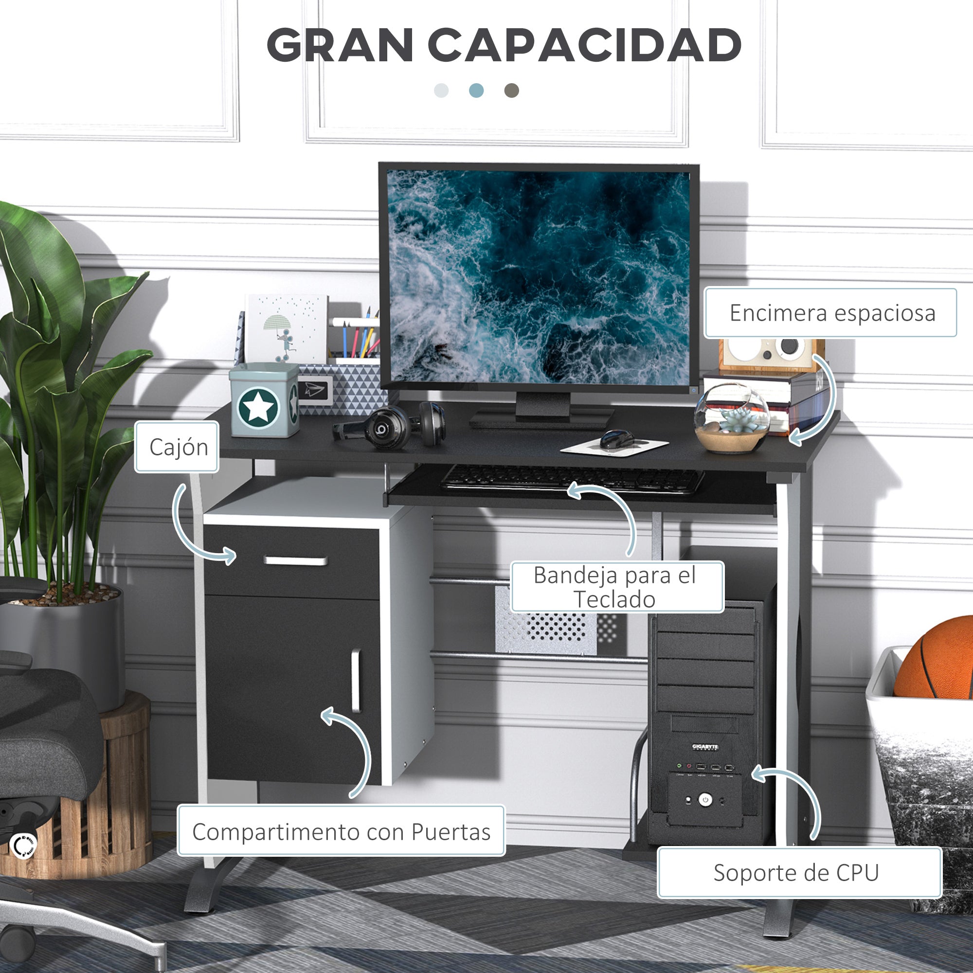 PC Computer Desk Office Desk 100x52x75cm Wood Furniture