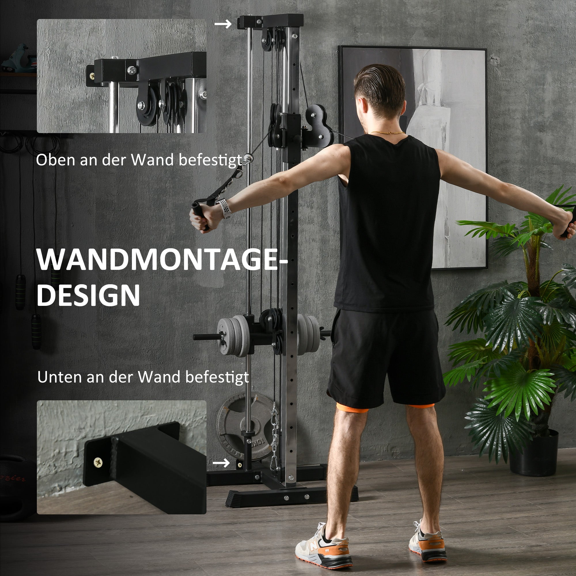 SPORTNOW Adjustable Height Power Station 25-165 cm with Dual Pulley Systems Adapters Multifunctional Training Device max. 120 kg, for Home Workout 62 x 60 x 200 cm Black