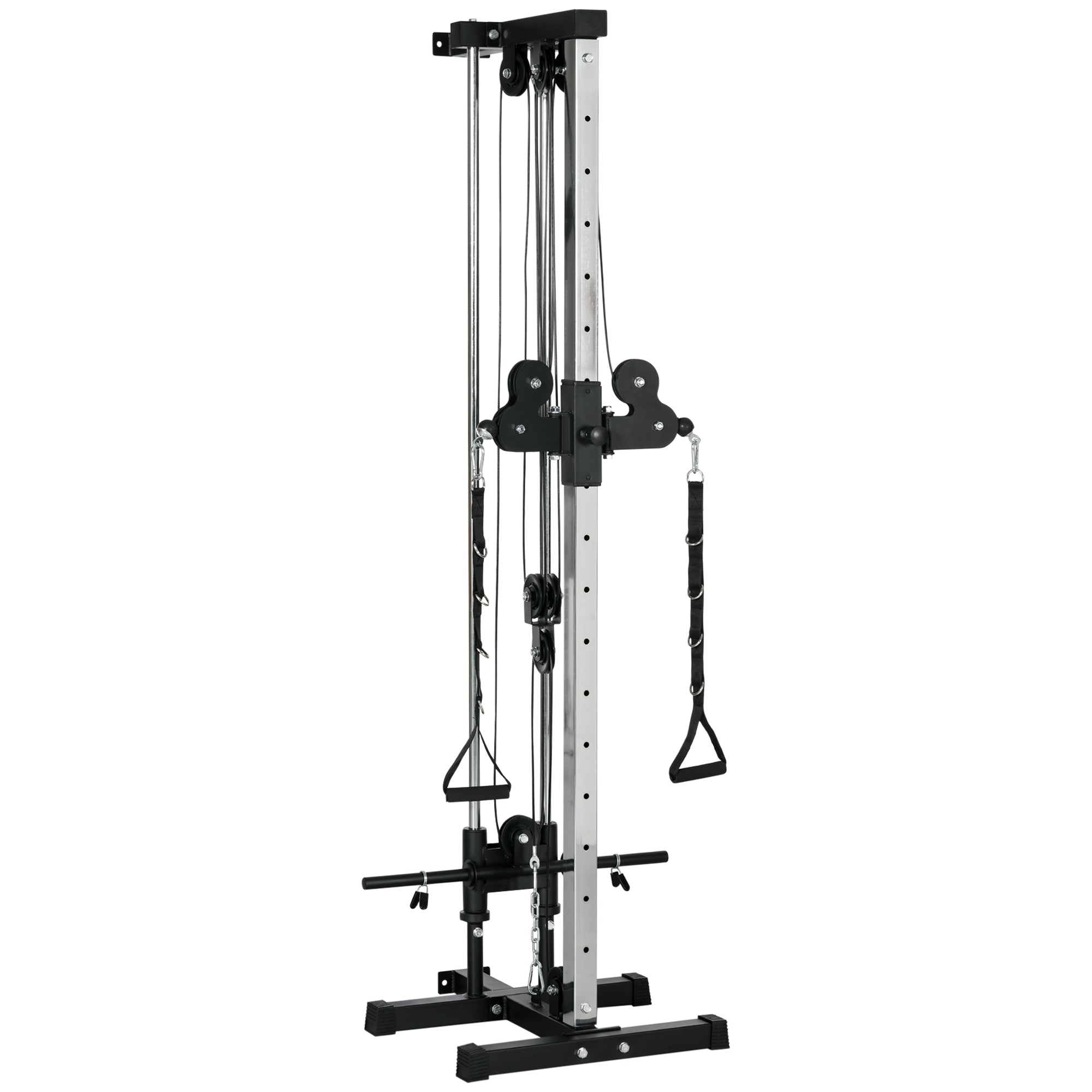 SPORTNOW Adjustable Height Power Station 25-165 cm with Dual Pulley Systems Adapters Multifunctional Training Device max. 120 kg, for Home Workout 62 x 60 x 200 cm Black