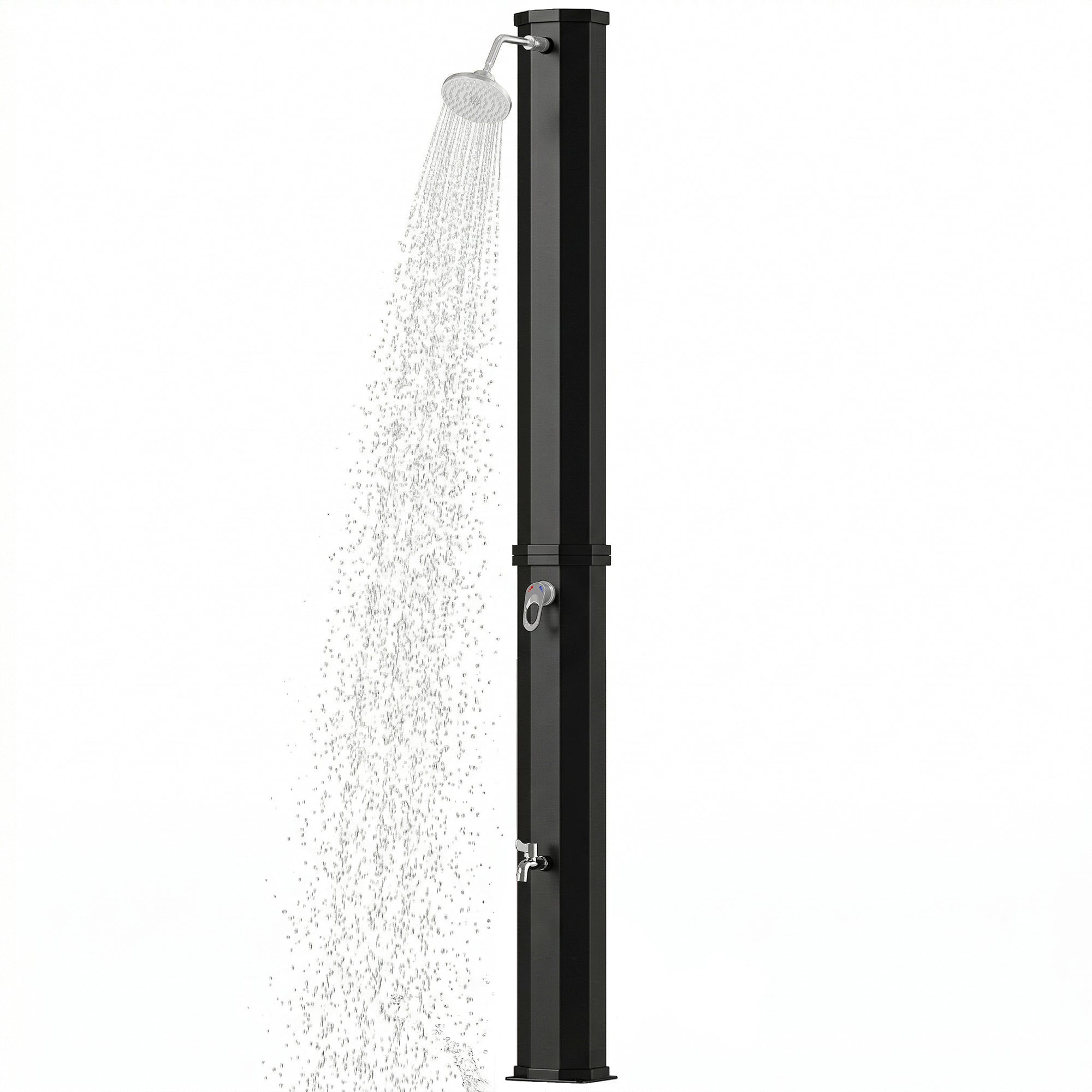 60L Solar Garden Shower with Swivel Rain Head, Adjustable Temperature (Up to 60°C / 140°F), No Power Required