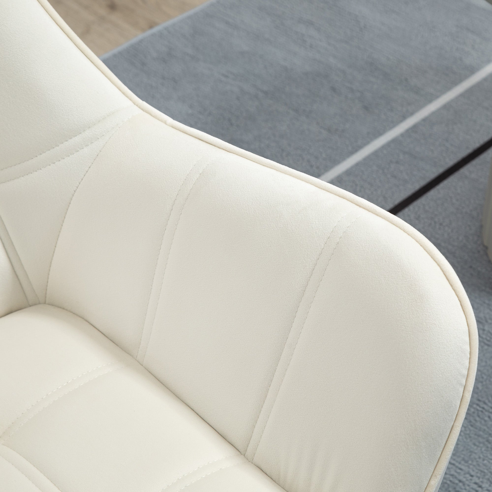 Scandinavian Design Armchair, Velvet and Wood Armchair, Cream Color, for Living Room or Office, 67x61.5x71cm