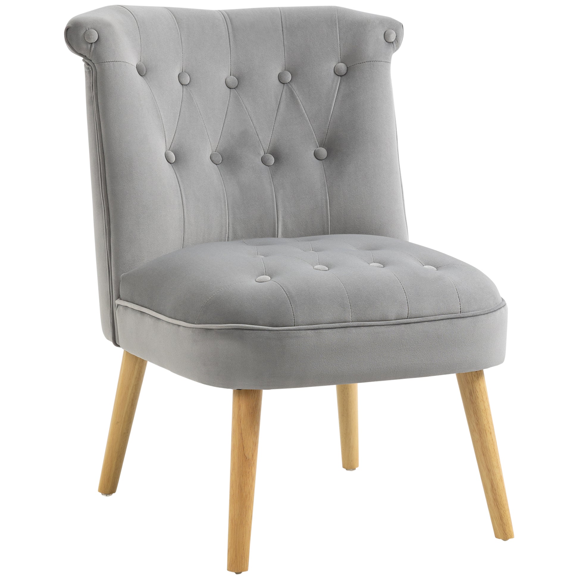 Upholstered Armchair for Living Room and Dining Room with Wooden Legs and Velvet Effect Fabric, 60x66x79 cm, Gray