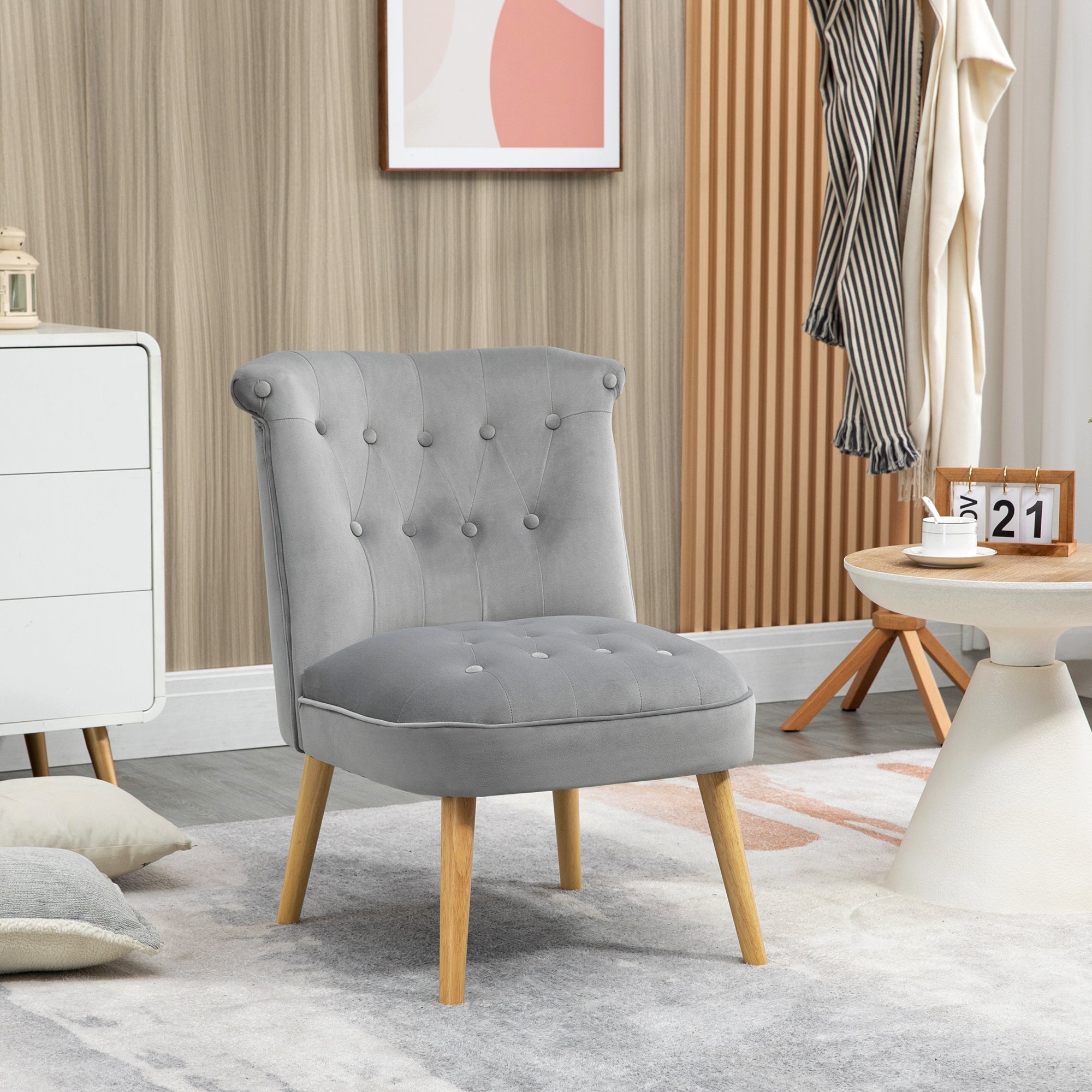 Upholstered Armchair for Living Room and Dining Room with Wooden Legs and Velvet Effect Fabric, 60x66x79 cm, Gray