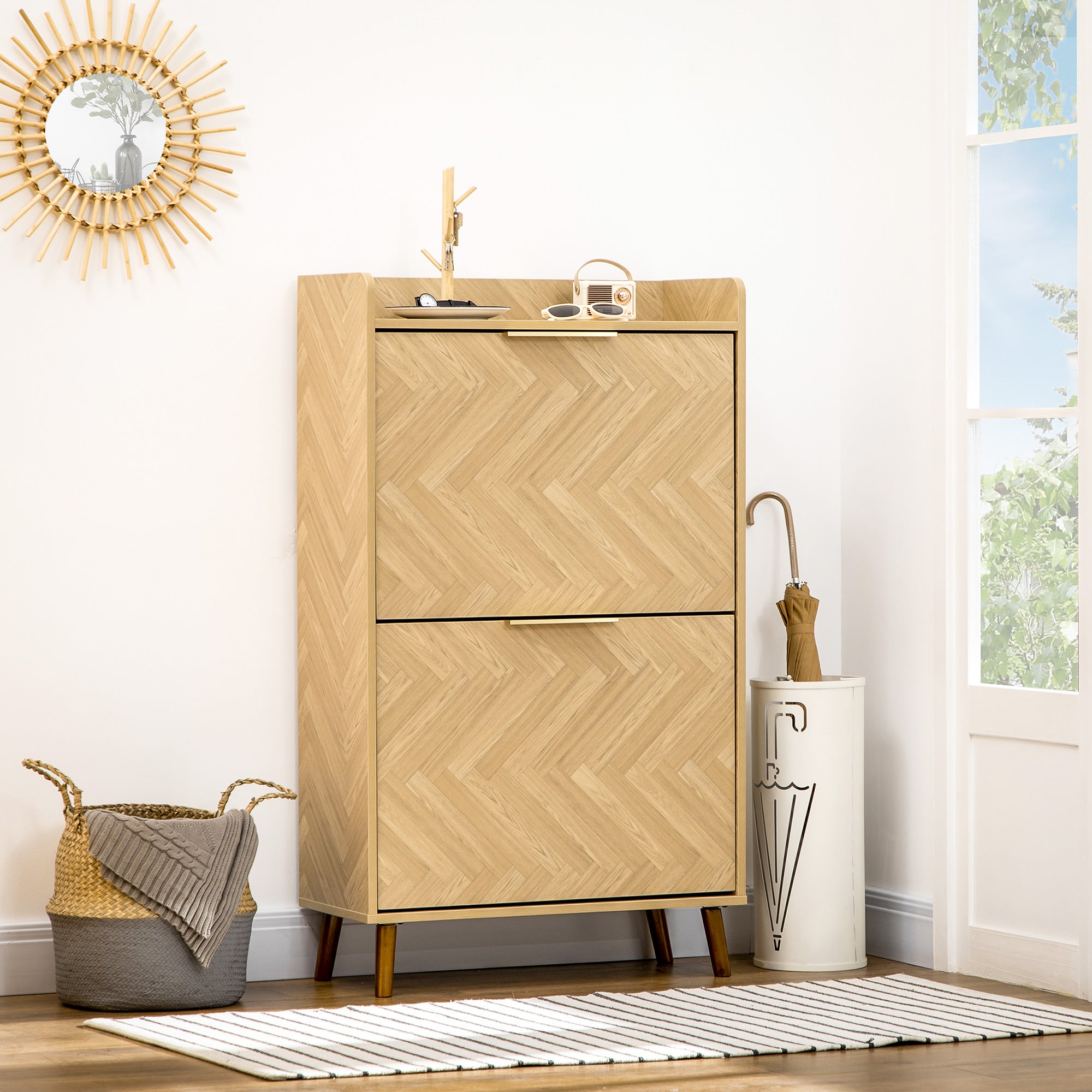 2-Door Shoe Cabinet, Vintage Style Shoe Rack, for Small Entrance, Living Room, Bedroom, 70 x 30 x 120 cm