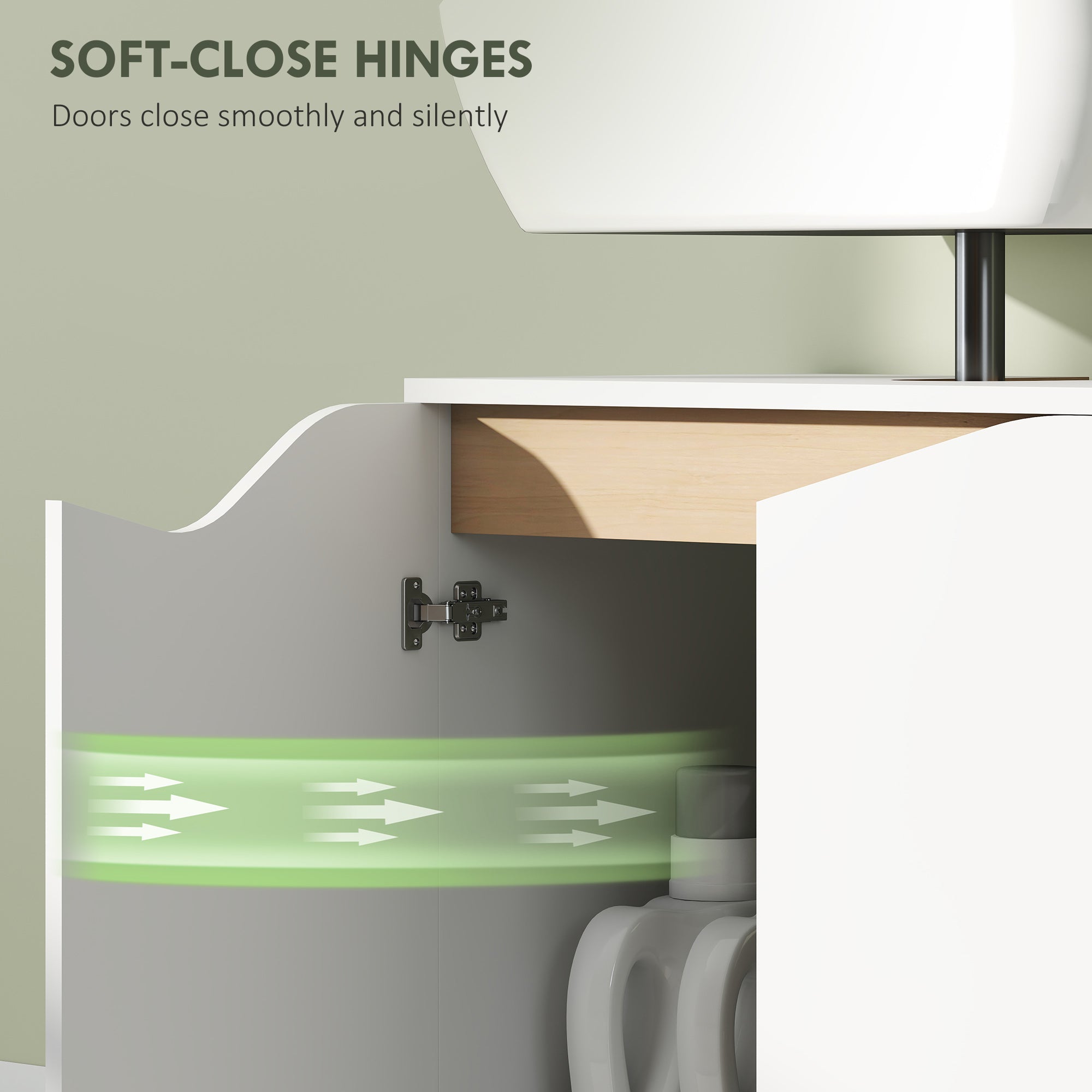 Under-Sink Vanity Cabinet with Soft-Close Doors, White/Natural Wood — 60 x 35 x 57.9 cm (23.6 x 13.8 x 22.8 in)