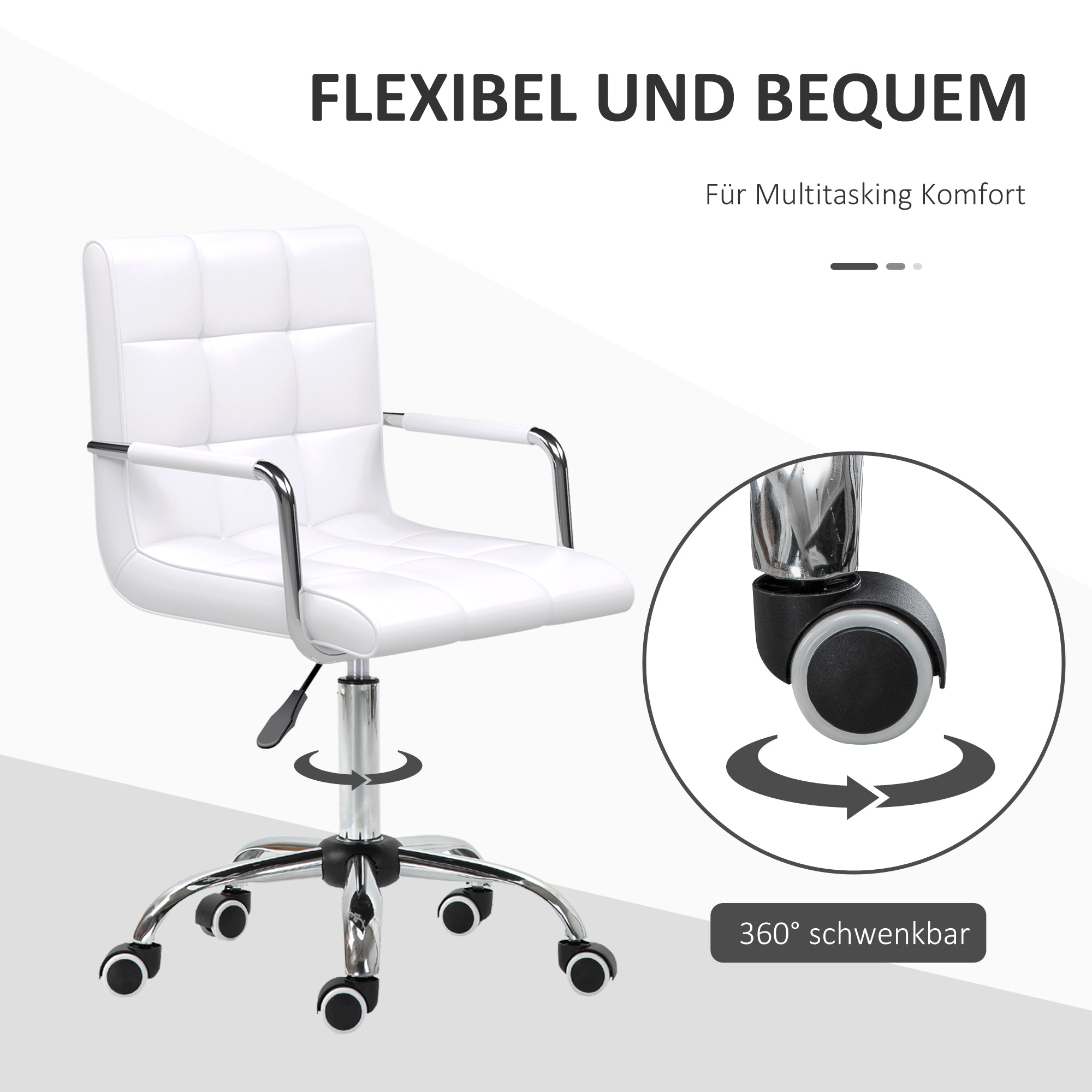 Office Chair Swivel Chair Cosmetics Stool Rolling Stool Work Stool Executive Chair Desk Chair Metal PU White 52.5 x 54 x 84-99 cm