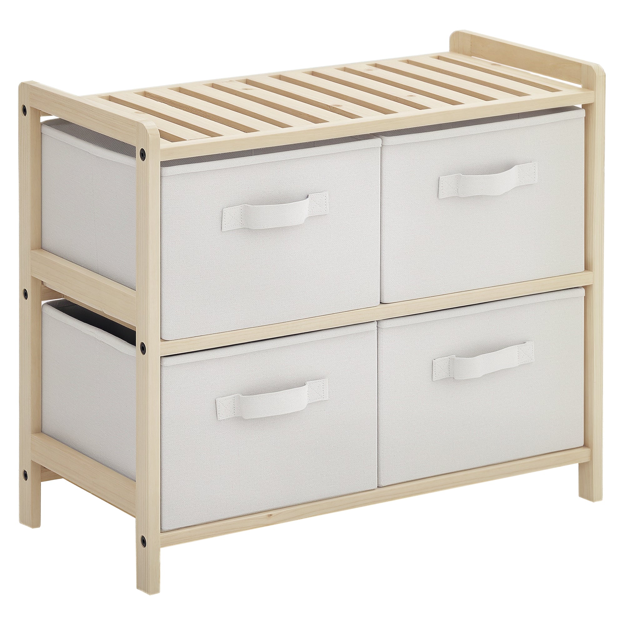 Fabric Storage Chest with 4 Foldable Linen Drawers Elegant Style for Bedroom Office Living Room 59 x 28 x 50 cm Natural Wood Beige