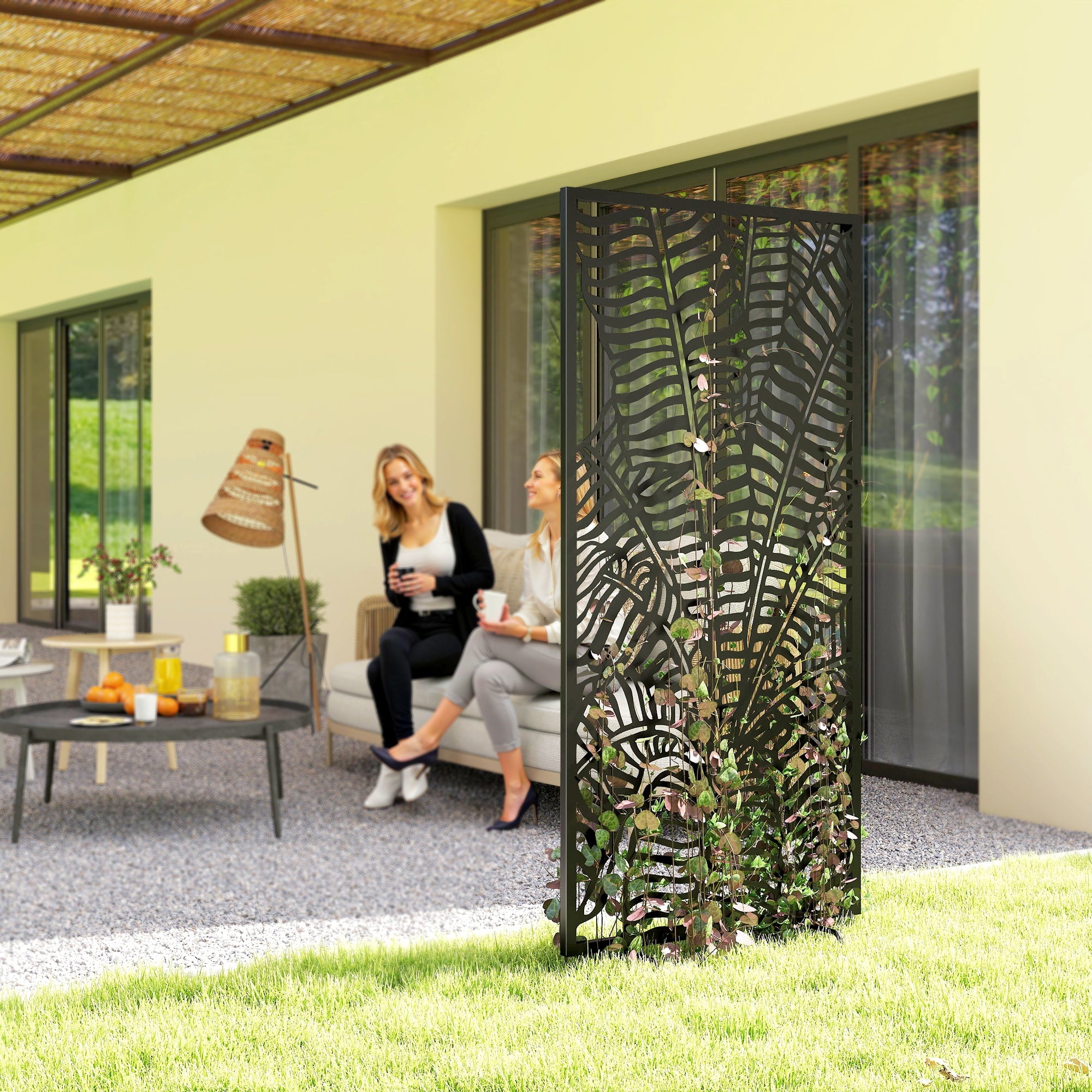 Freestanding/Suspendable Privacy Screen 25.6 x 51.2 in – Metal Panel Divider for Balcony & Terrace, Black