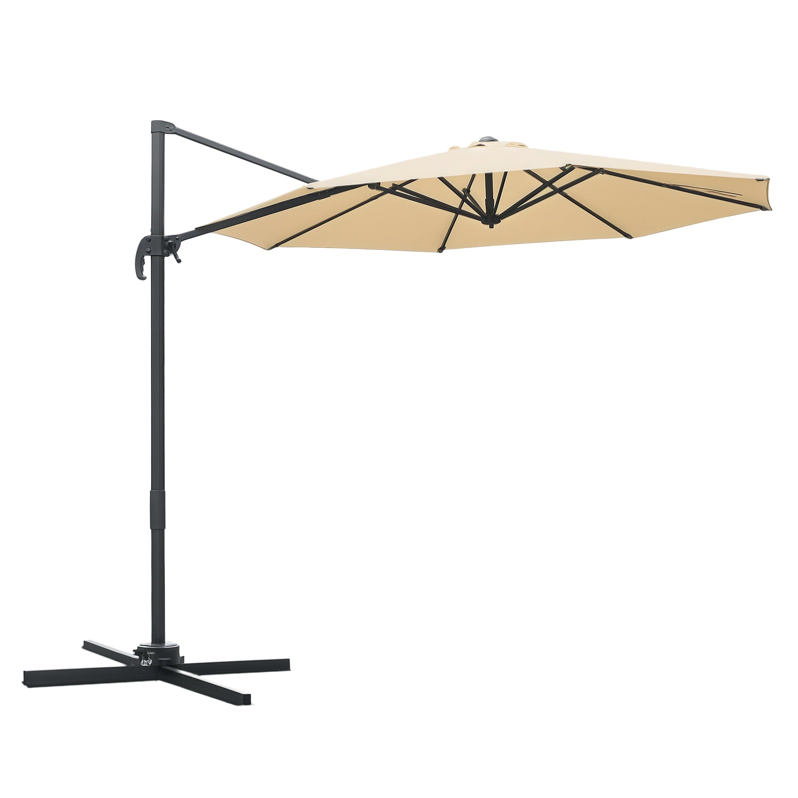 Octagonal Offset Tilted Umbrella 360° Rotatable with Cross Base 8 Ribs Crank Included Aluminum Steel Frame Ø 3 x 2.5H m Beige