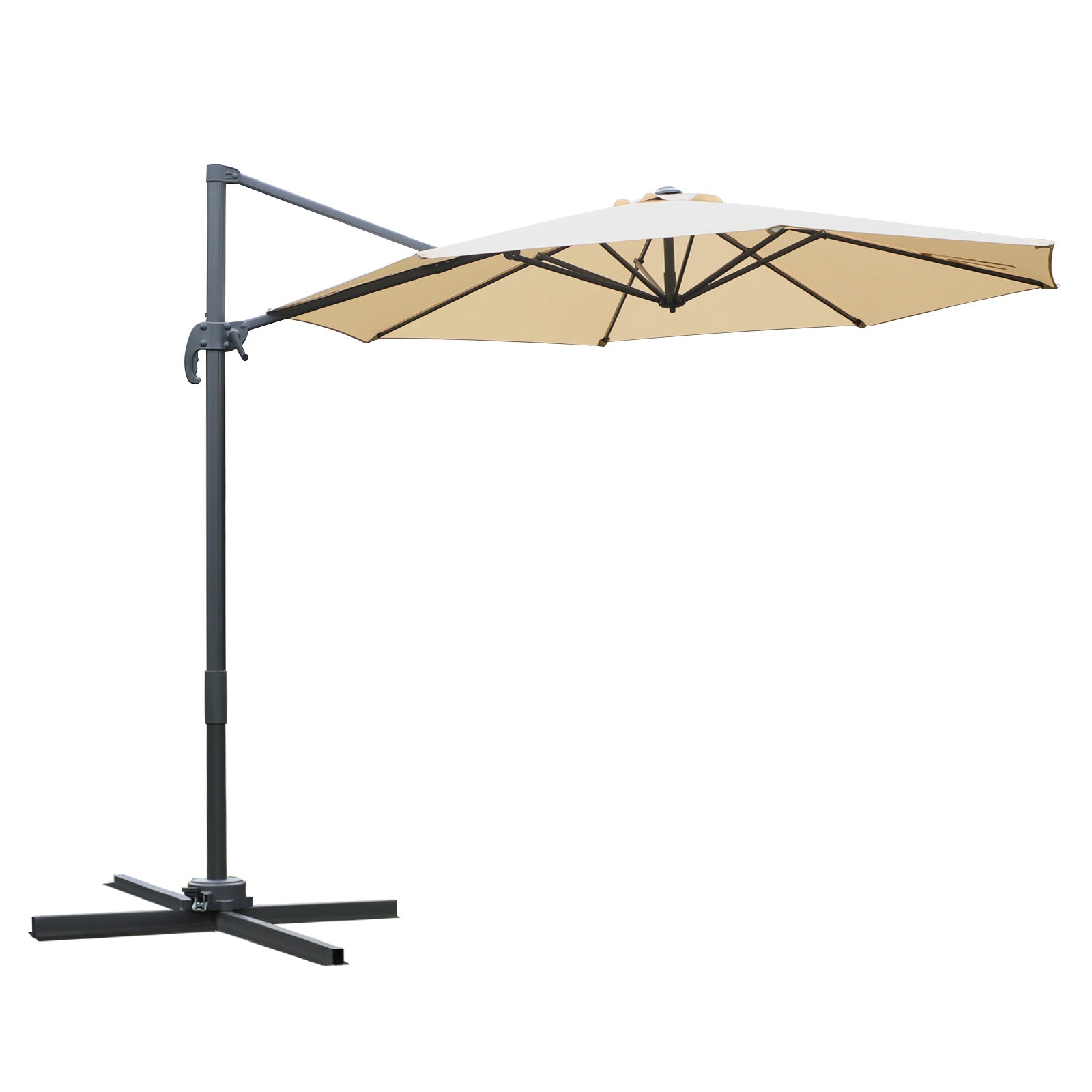 Octagonal Offset Tilted Umbrella 360° Rotatable with Cross Base 8 Ribs Crank Included Aluminum Steel Frame Ø 3 x 2.5H m Beige