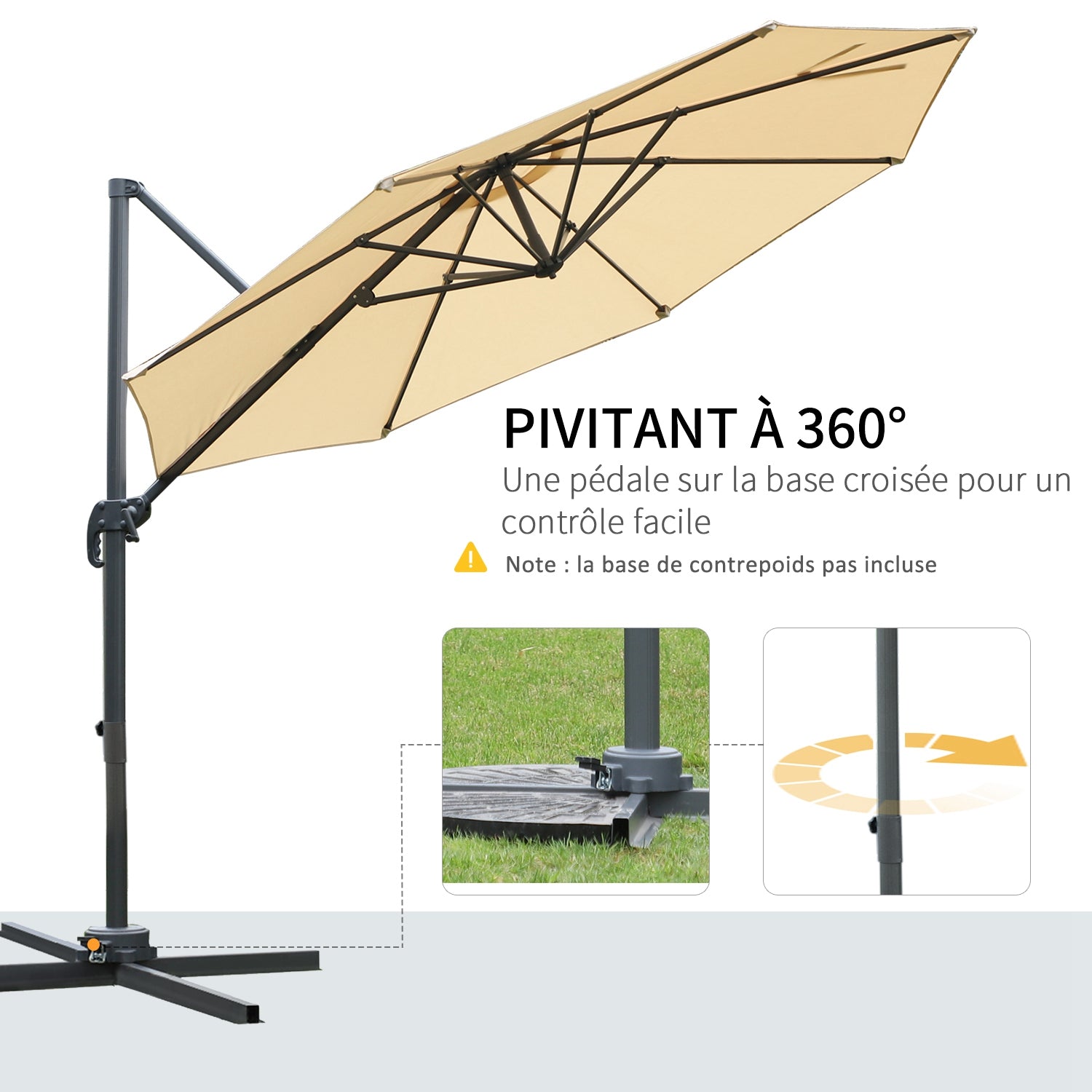Octagonal Offset Tilted Umbrella 360° Rotatable with Cross Base 8 Ribs Crank Included Aluminum Steel Frame Ø 3 x 2.5H m Beige
