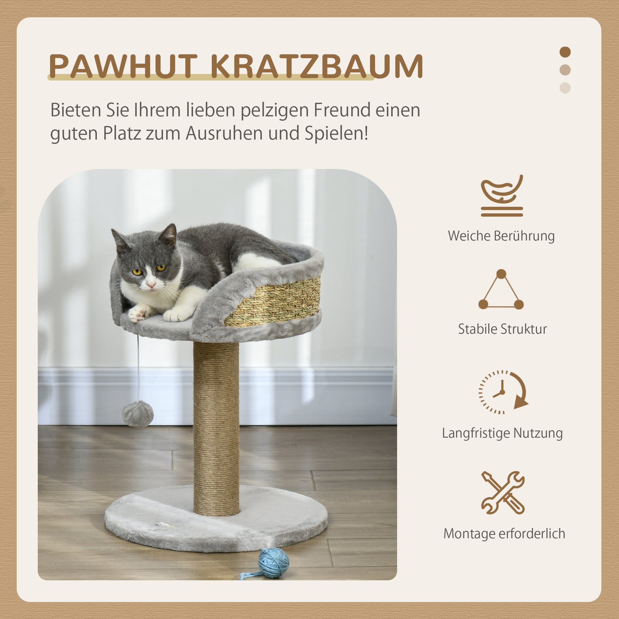 Scratching Tree 49 cm Small Cat Tower with Play Ball, Sisal Posts, Platform, Cat Scratching Tree, Climbing Tree, for Small Cats, Gray