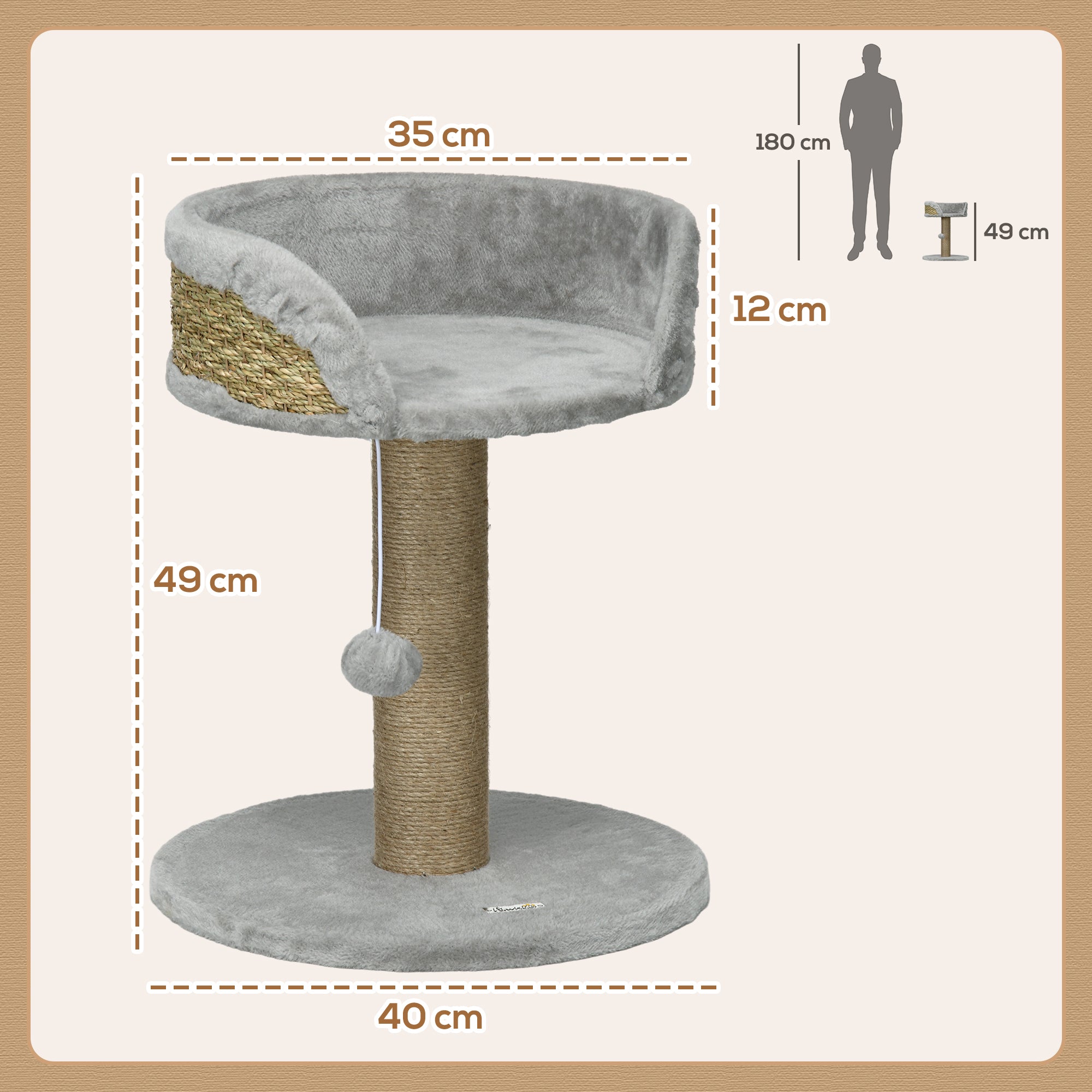 Scratching Tree 49 cm Small Cat Tower with Play Ball, Sisal Posts, Platform, Cat Scratching Tree, Climbing Tree, for Small Cats, Gray