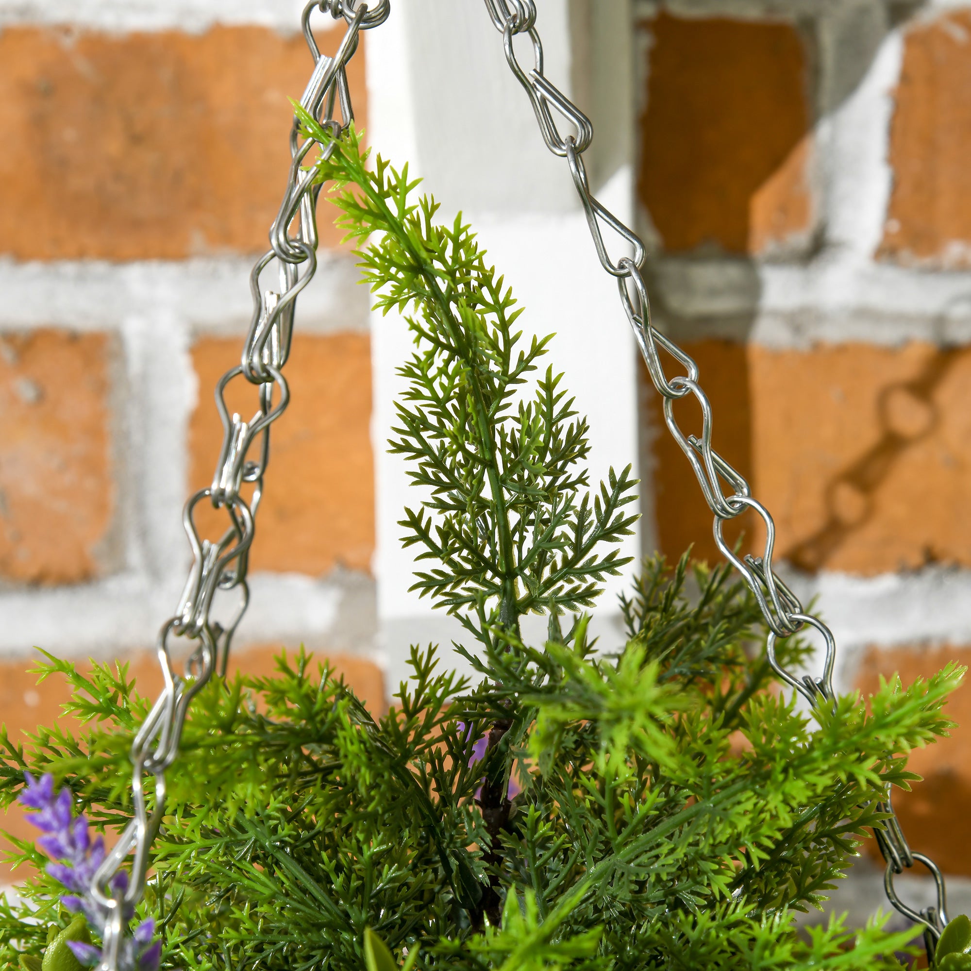 Set 2 Artificial Lavender Plants with Pot and Hook, PE and Wicker Artificial Plants, Ø25x34 cm, Green and Purple