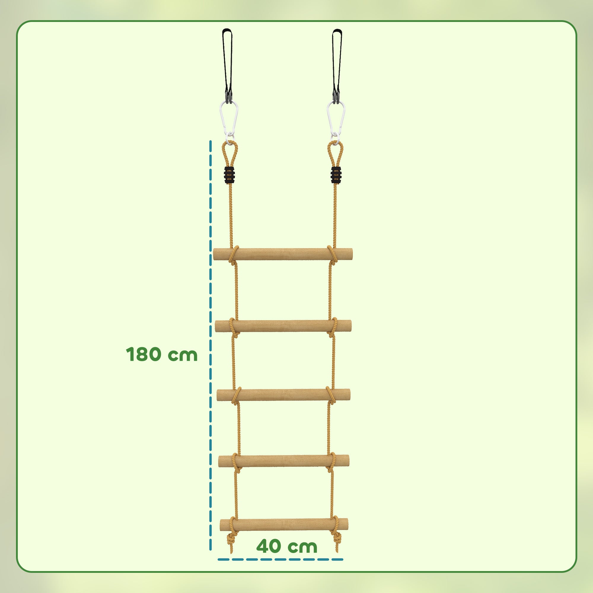 Ninja Line Kids 5-Rung Climbing Ladder & 1.8 m (5.9 ft) Slackline Set — Natural Wood, Includes 2 Carabiners & 2 Tree Straps (Ages 3–8)