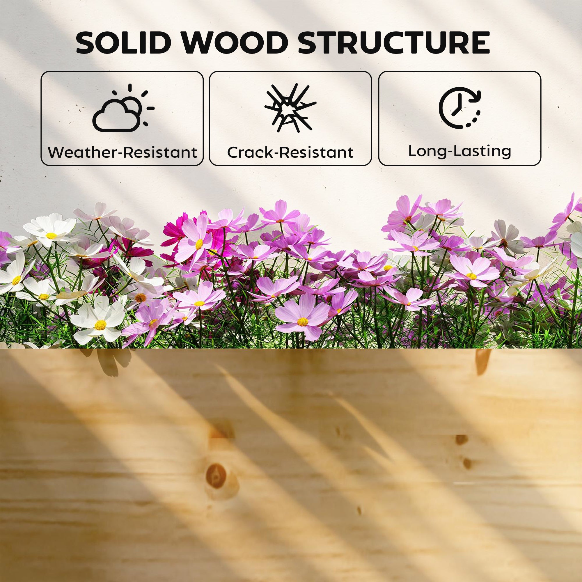 Wooden Raised Planter with Divider and Open Bottom, Spring Garden Bed, Large Vegetable & Herb Box 235 x 66 x 26 cm for Garden, Balcony, Plants