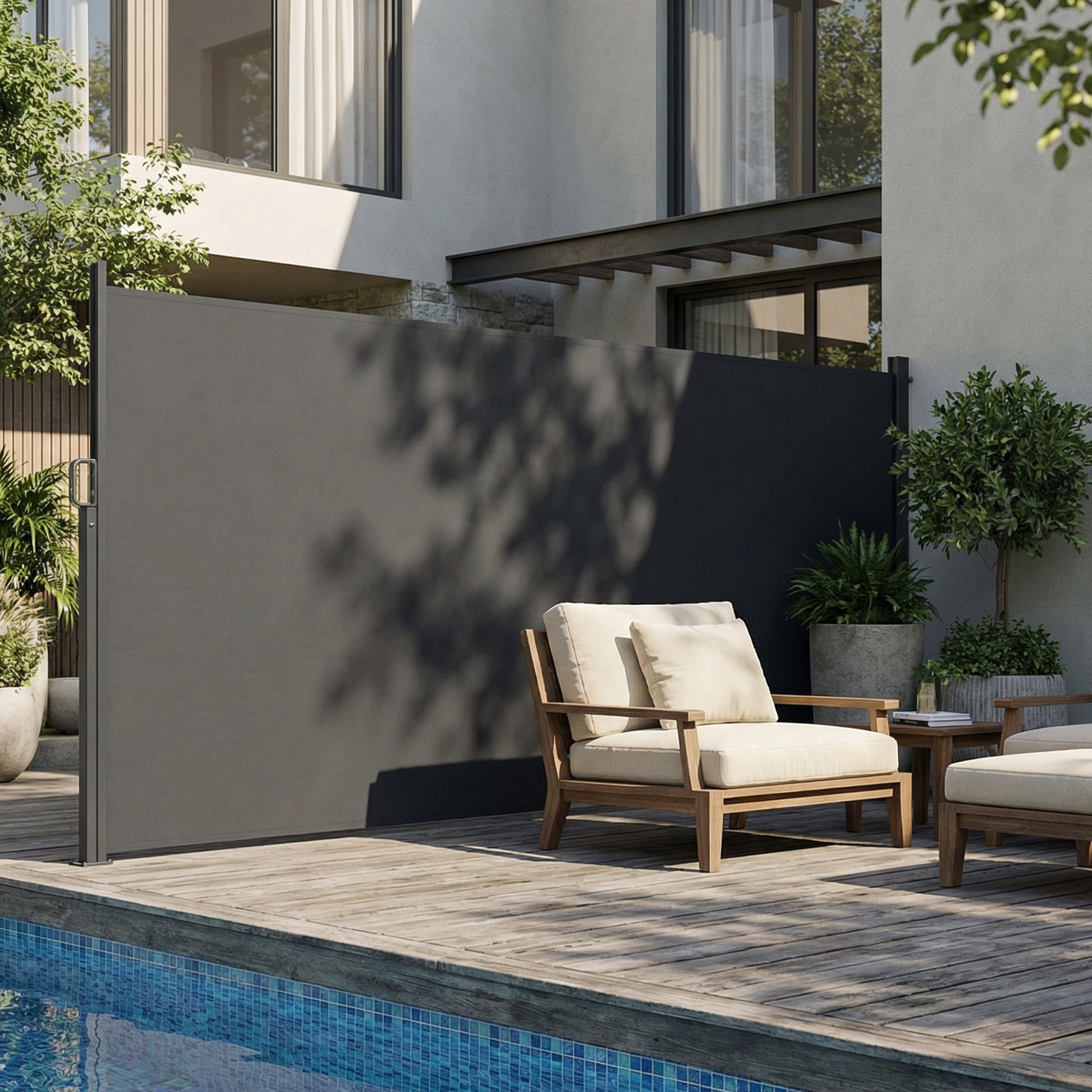 Retractable Opaque Side Awning — Privacy Screen, UPF 50+ Water-Resistant Windbreak, 420 x 185 cm (13'9" x 6'1") — Dark Gray