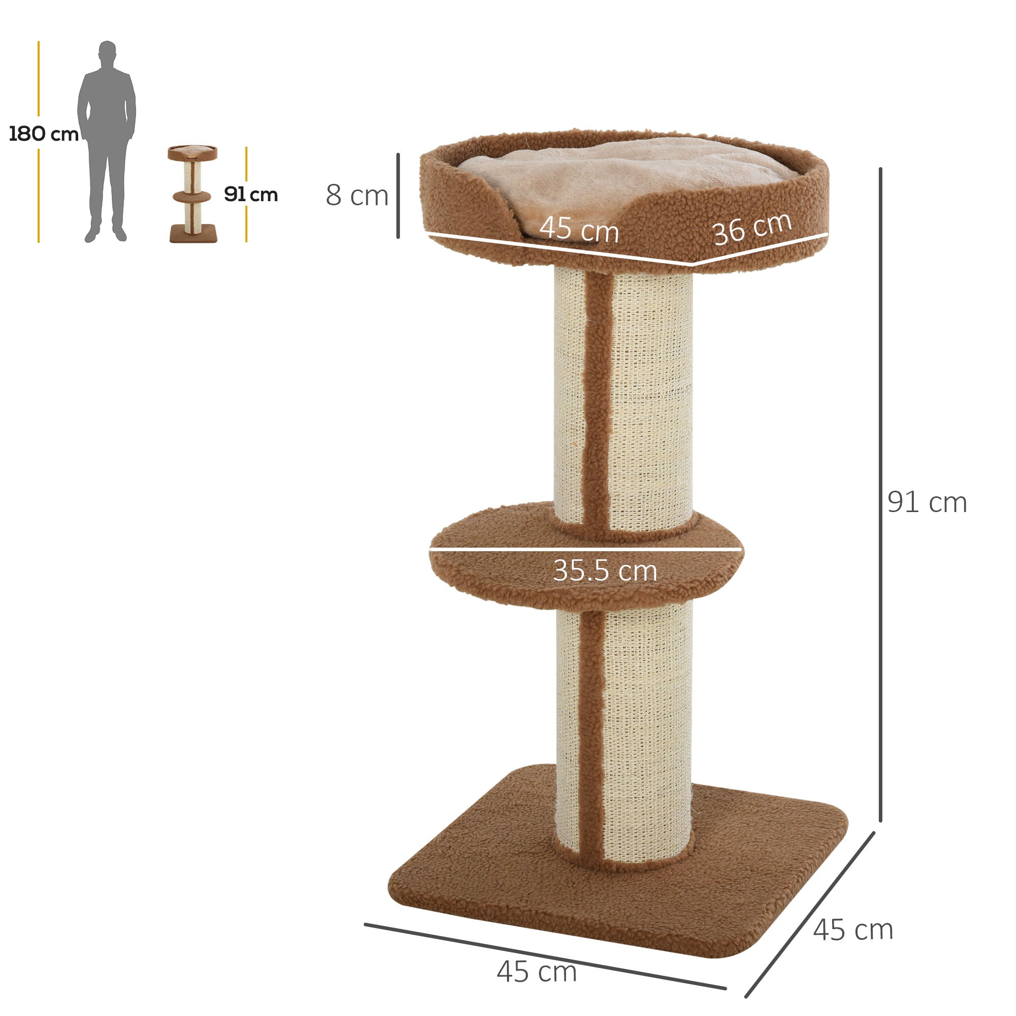 Cat Tree 91 cm Cat Tower with Sisal Posts, Platform, Cushion Multi-Level Cat Scratching Tree, Climbing Tree, for Medium Cats, Light Brown