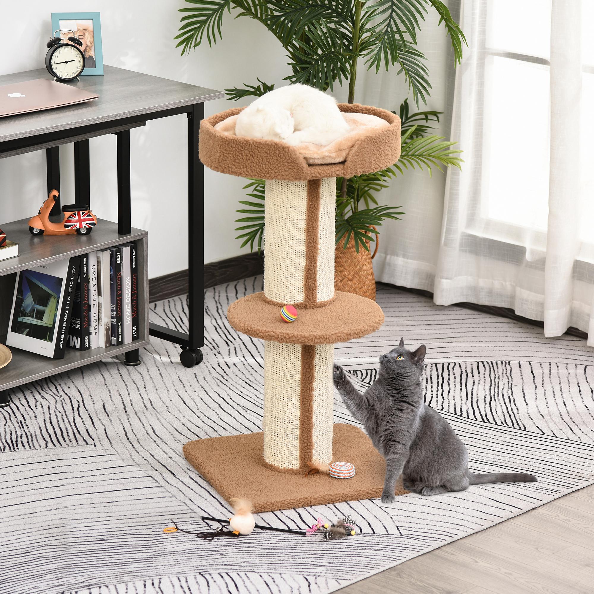 Cat Tree 91 cm Cat Tower with Sisal Posts, Platform, Cushion Multi-Level Cat Scratching Tree, Climbing Tree, for Medium Cats, Light Brown