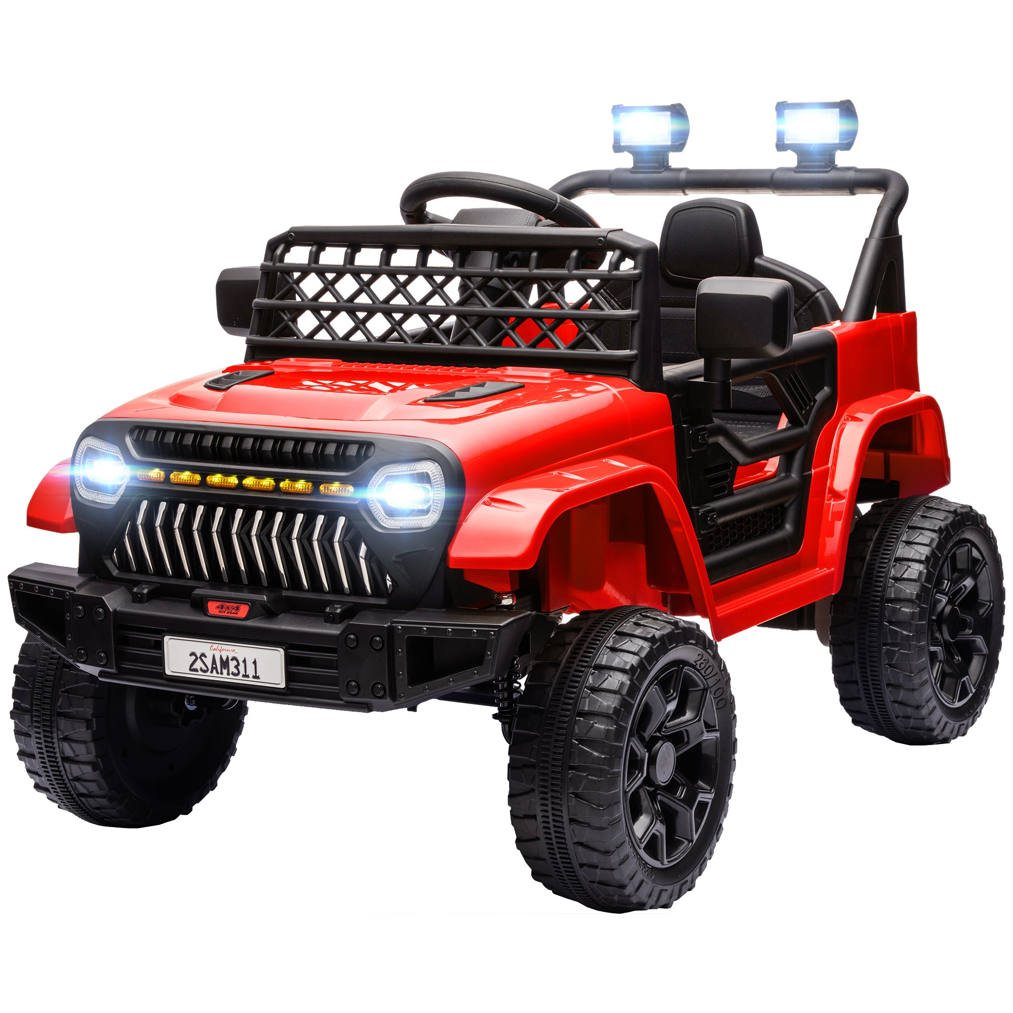 Electric Car for Kids 3+ Years Old 12V Kids' Electric Car with Remote Control Adjustable Speed USB Headlights Horn Red