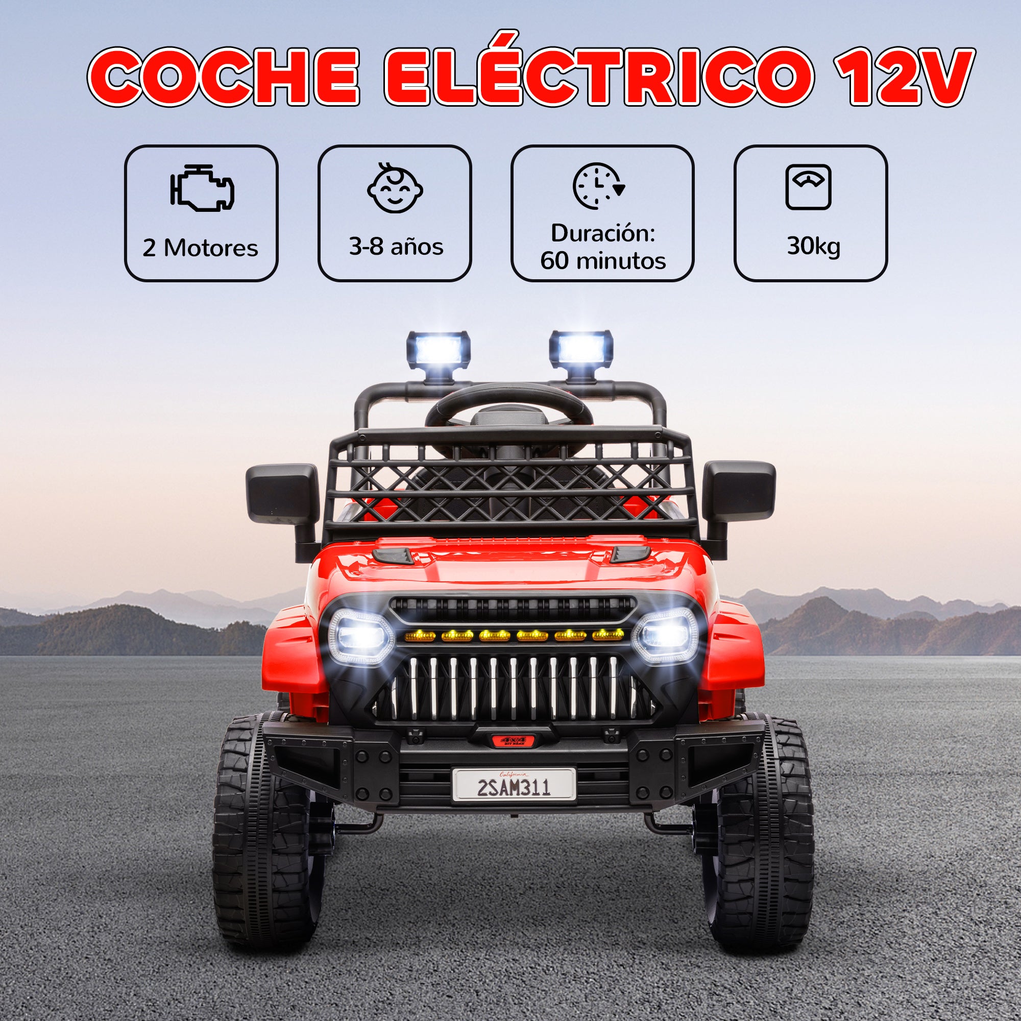 Electric Car for Kids 3+ Years Old 12V Kids' Electric Car with Remote Control Adjustable Speed USB Headlights Horn Red