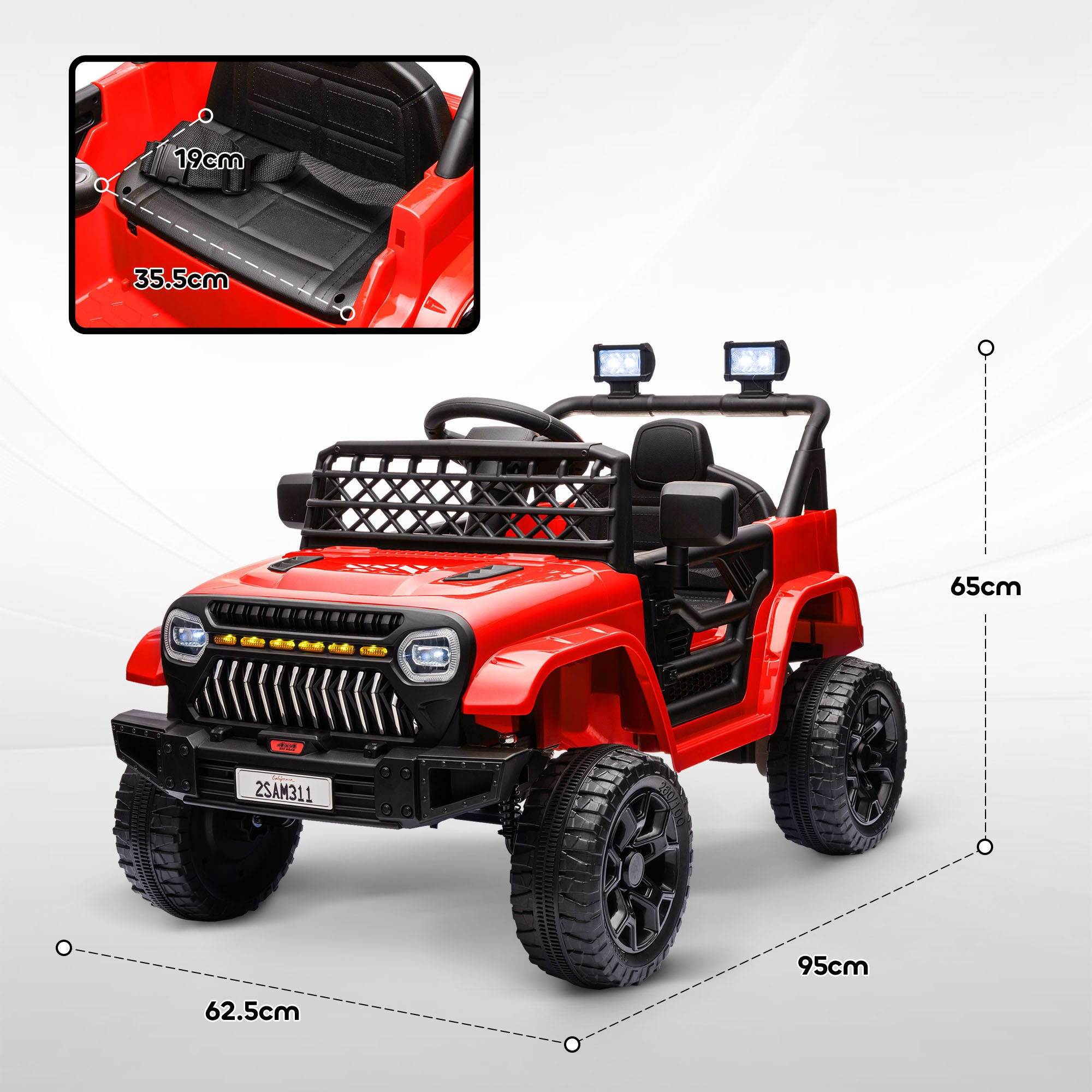 Electric Car for Kids 3+ Years Old 12V Kids' Electric Car with Remote Control Adjustable Speed USB Headlights Horn Red