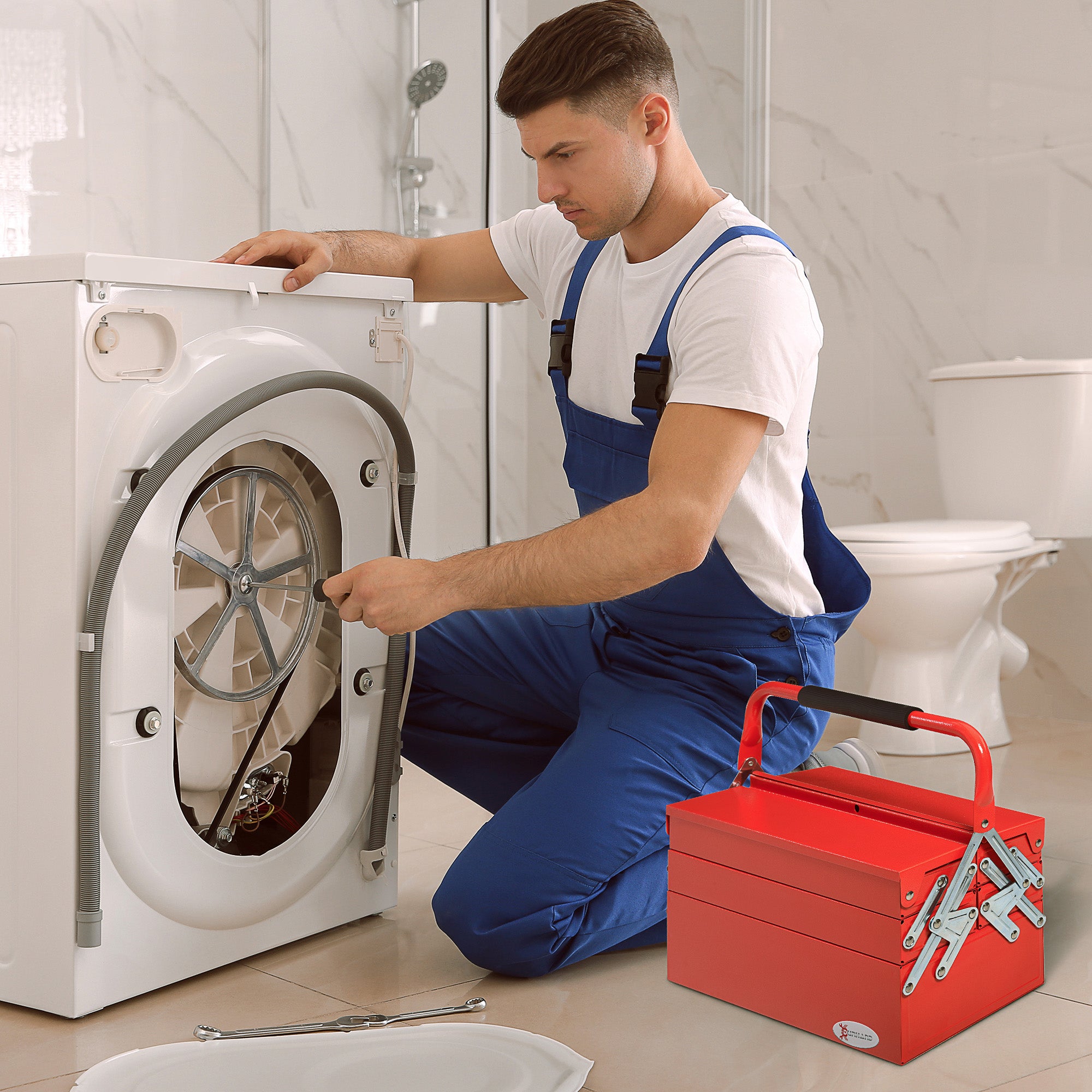 Tool Box Toolbox 5 Compartments Foldable Steel (SPCC) Red 56 x 20 x 41 cm