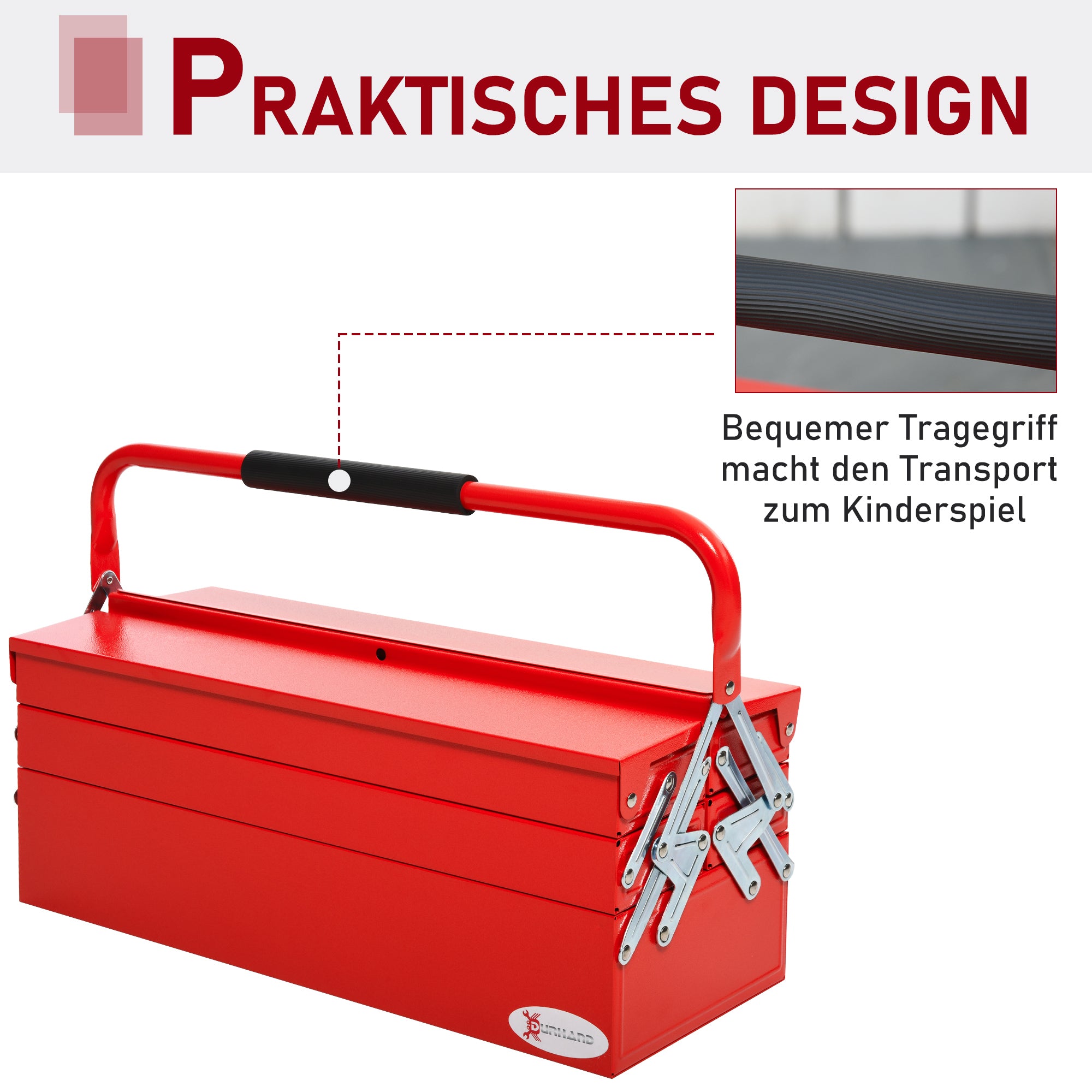 Tool Box Toolbox 5 Compartments Foldable Steel (SPCC) Red 56 x 20 x 41 cm