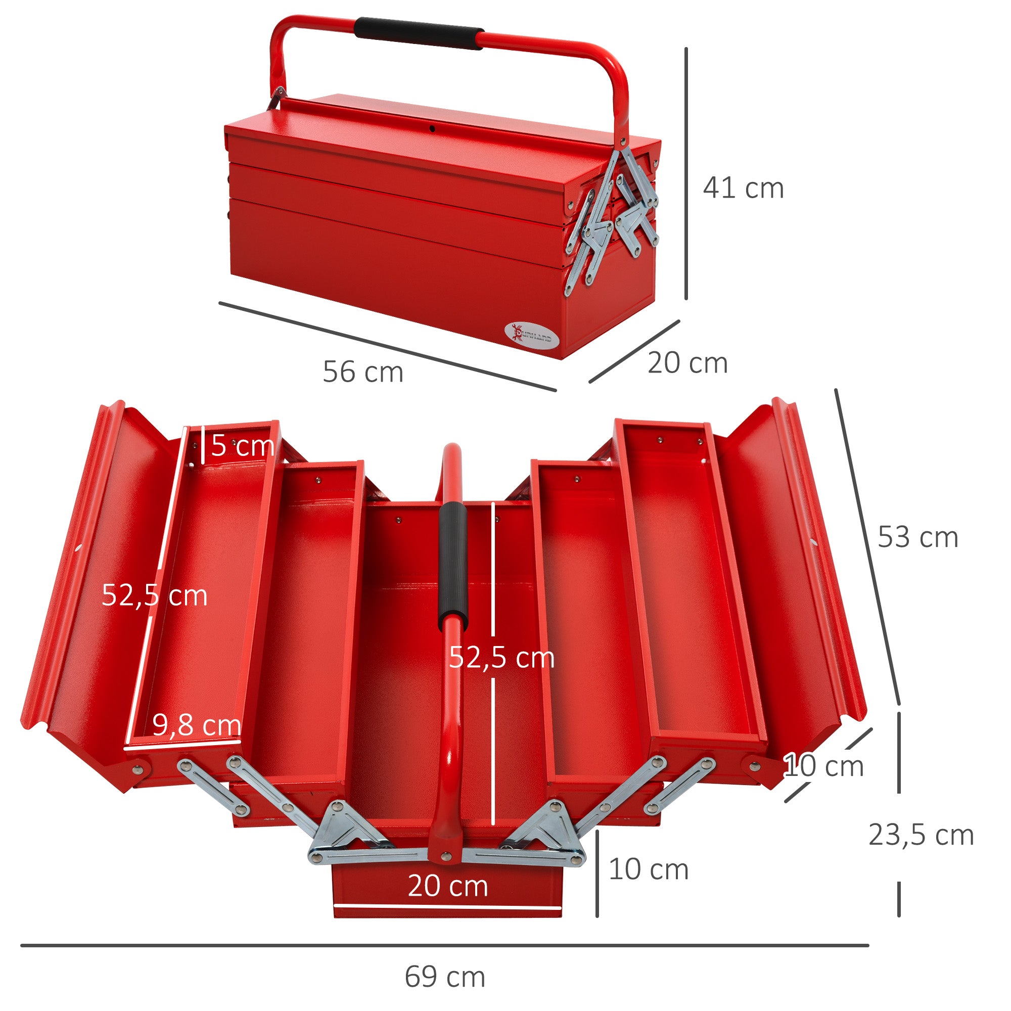 Tool Box Toolbox 5 Compartments Foldable Steel (SPCC) Red 56 x 20 x 41 cm