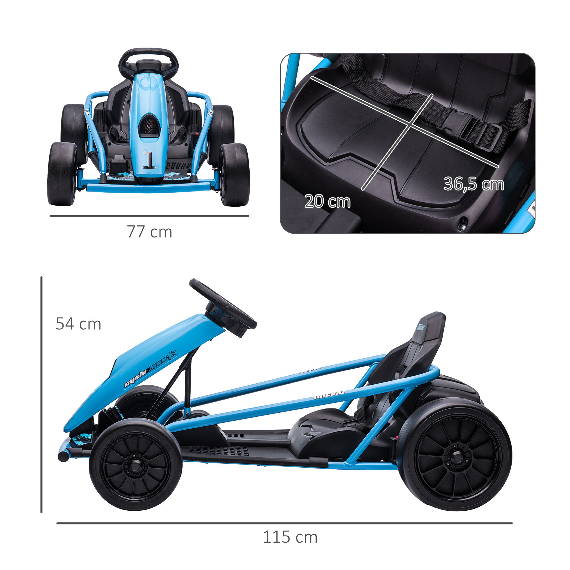 Kids Electric Go-Kart 12V 6-13km/h Drift Kart with Slow Start, Music, Horn, and Seat Belt, Children's Vehicle for 8-12 Years, Blue