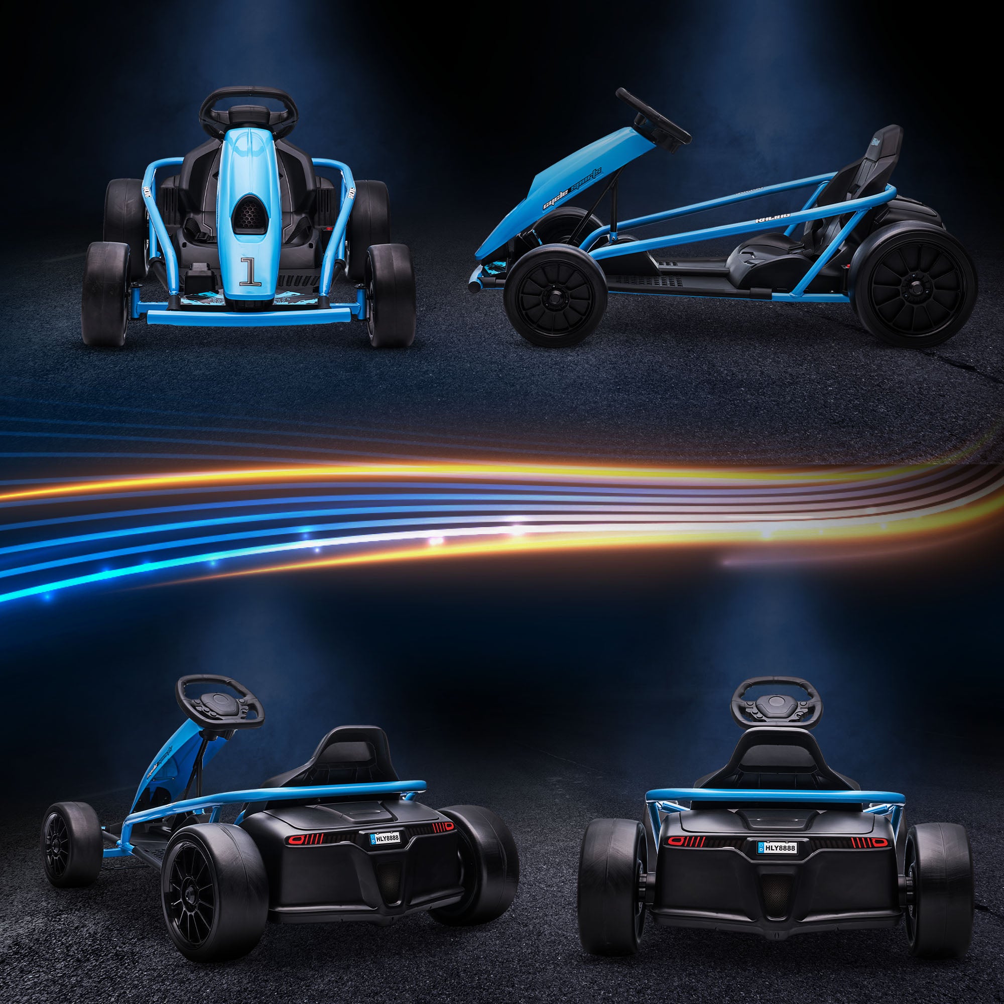 Kids Electric Go-Kart 12V 6-13km/h Drift Kart with Slow Start, Music, Horn, and Seat Belt, Children's Vehicle for 8-12 Years, Blue
