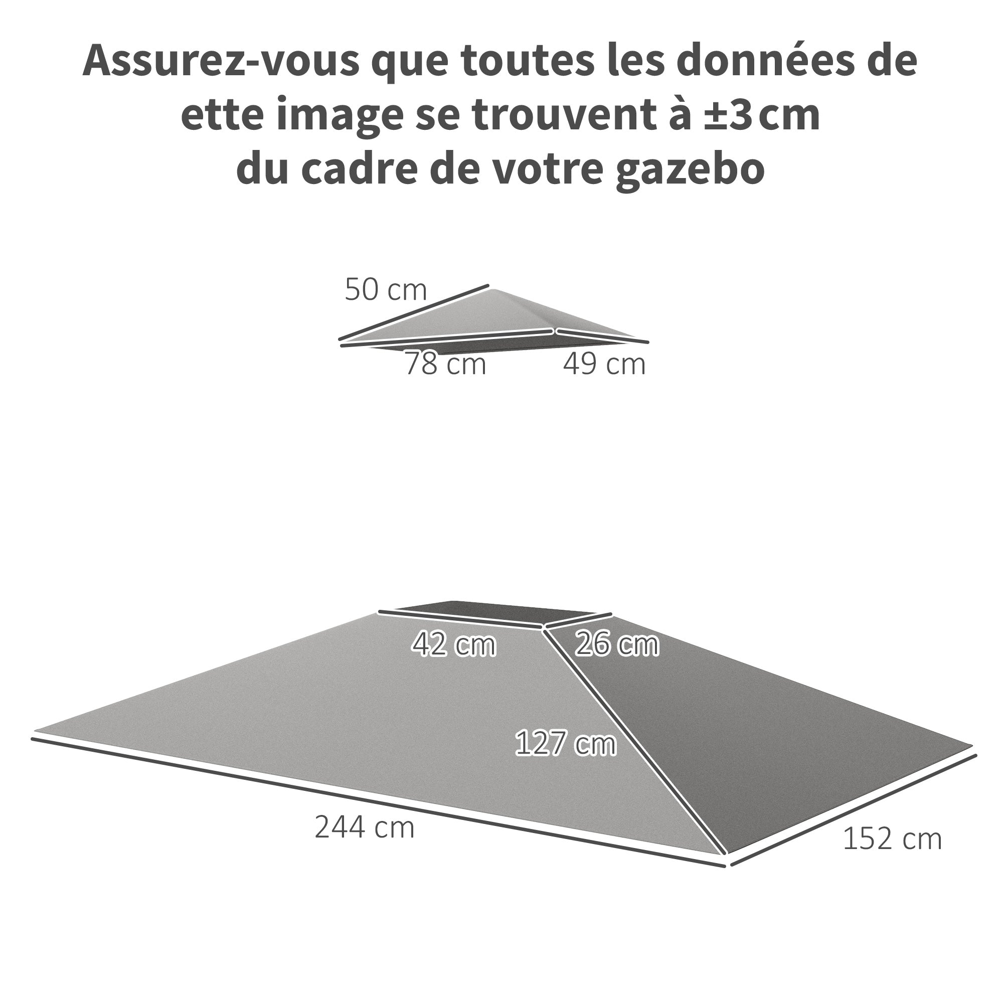 Replacement Canopy for BBQ Gazebo 2.4 x 1.5 m, Replacement Awning for 2-Tier Barbecue Shelter, 160gsm Anti-UV Polyester, Light Gray