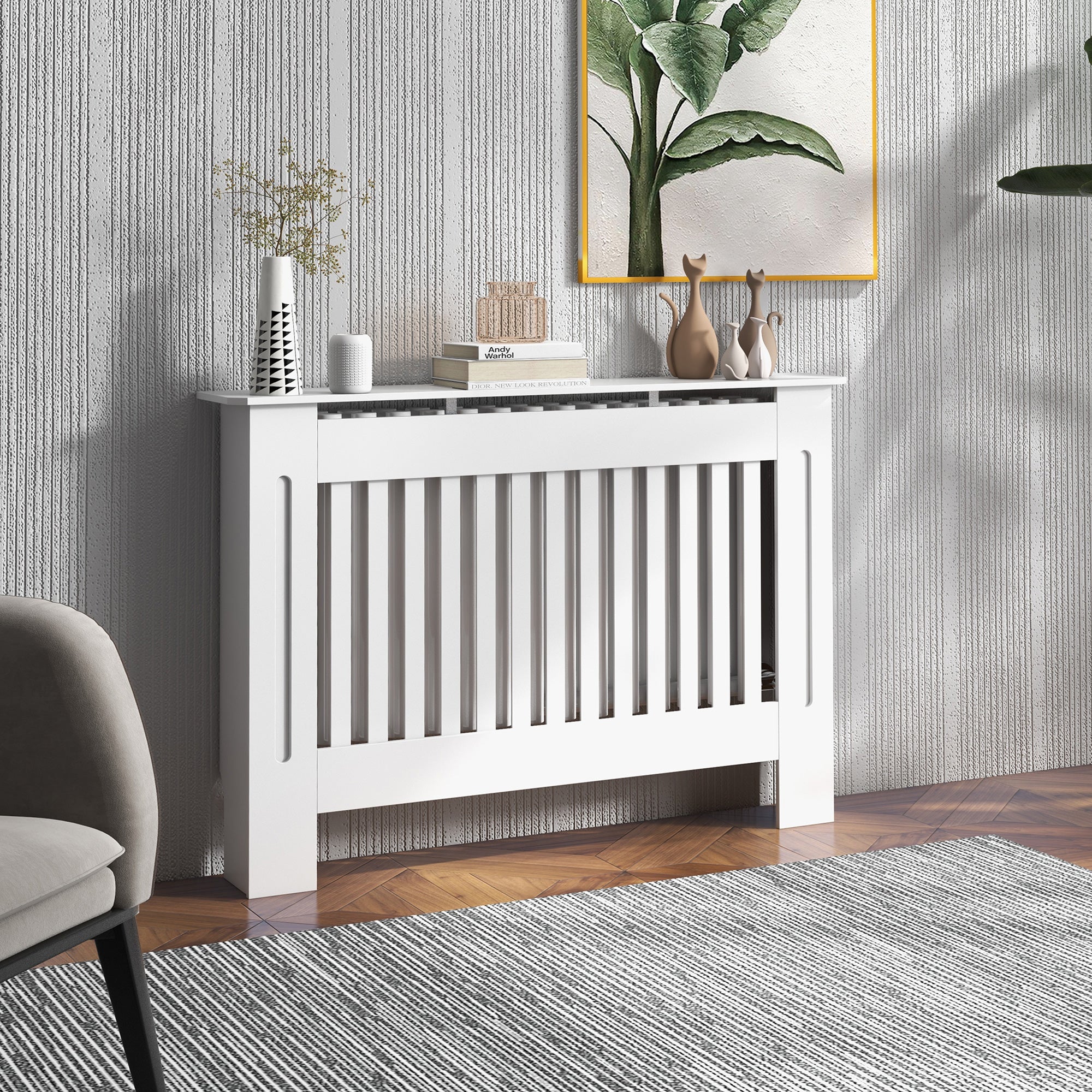 Radiator Cover Modern Radiator Cover Made of MDF for Living Room Bedroom 112x19x81cm White