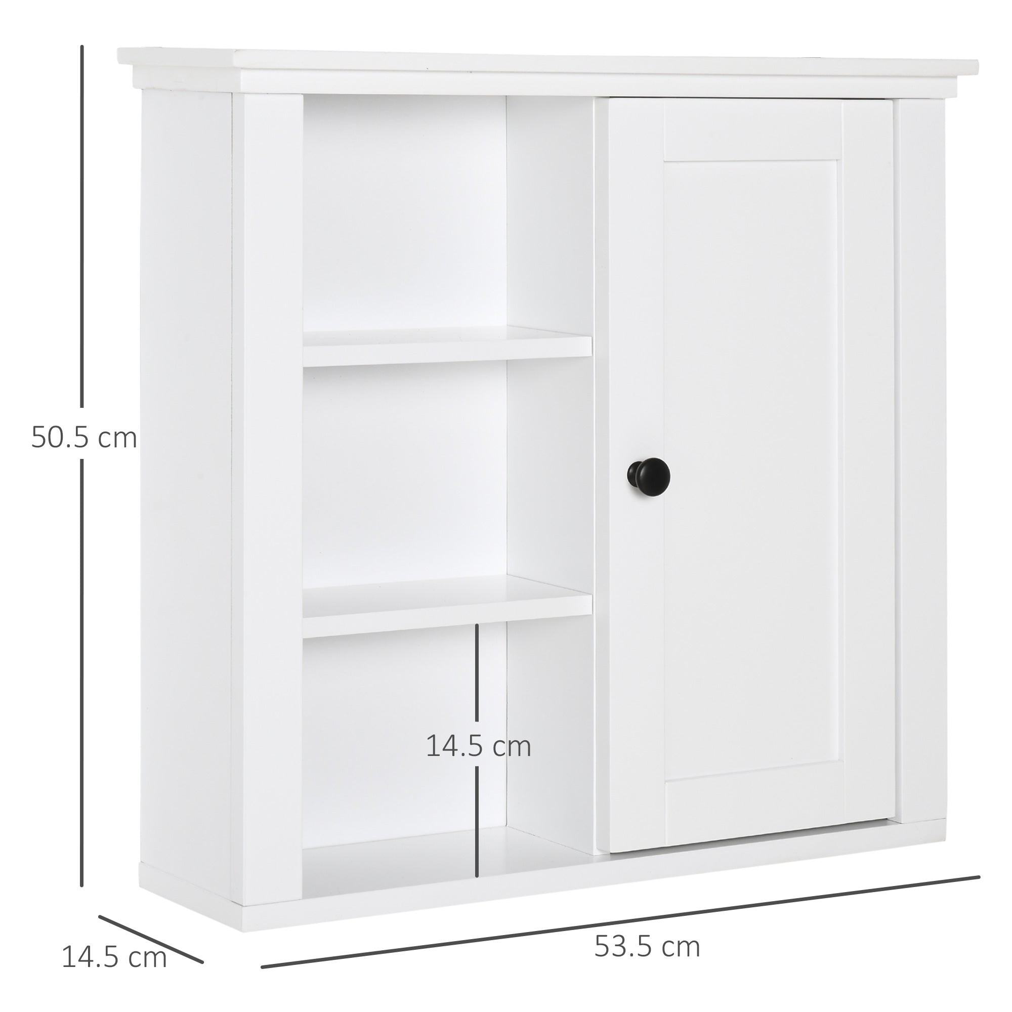 Bathroom Wall Cabinet Multifunctional Space-Saving Cabinet with 3 Open Levels 1 Door Adjustable Shelf Anti-tip 53x14.5x50.5 cm White