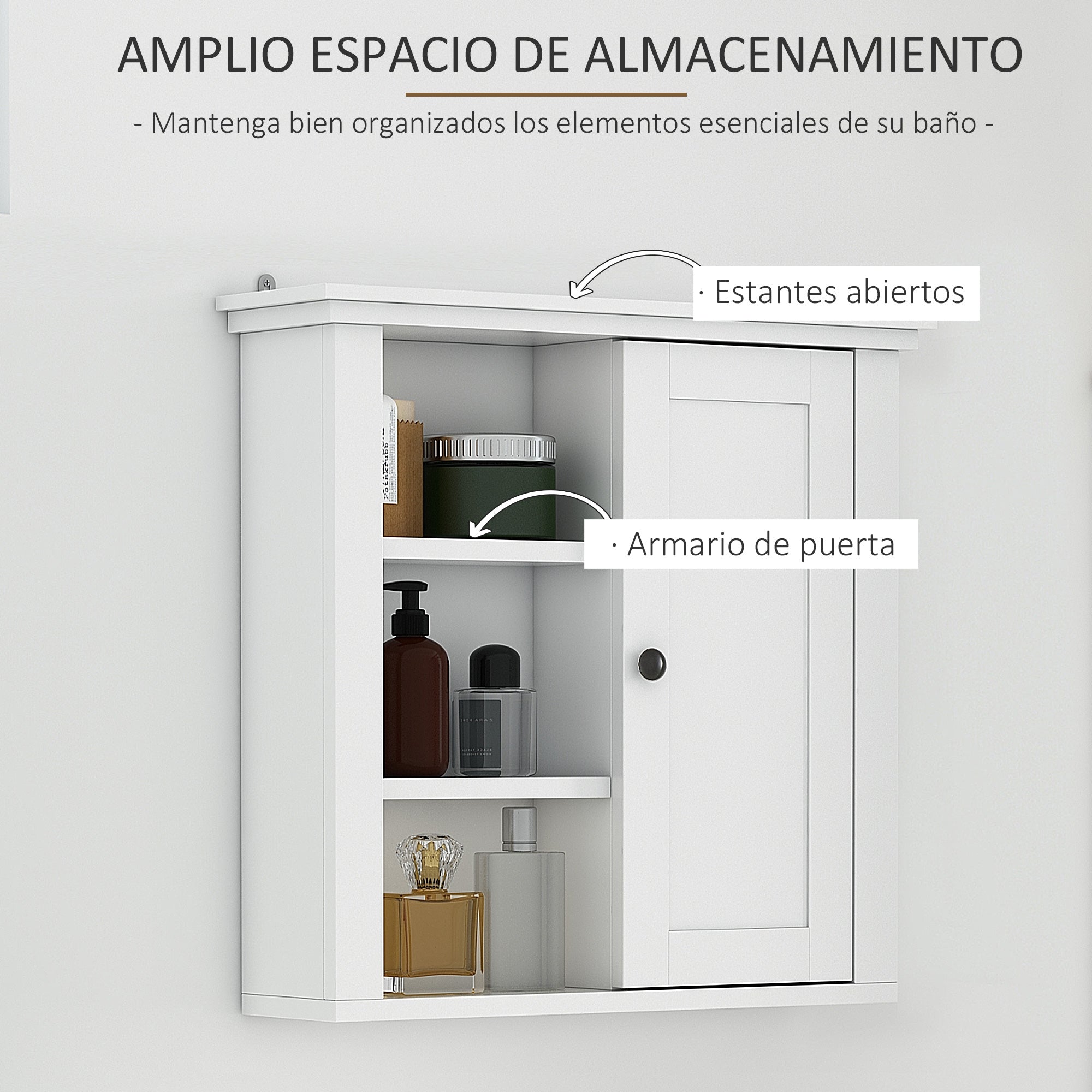 Bathroom Wall Cabinet Multifunctional Space-Saving Cabinet with 3 Open Levels 1 Door Adjustable Shelf Anti-tip 53x14.5x50.5 cm White