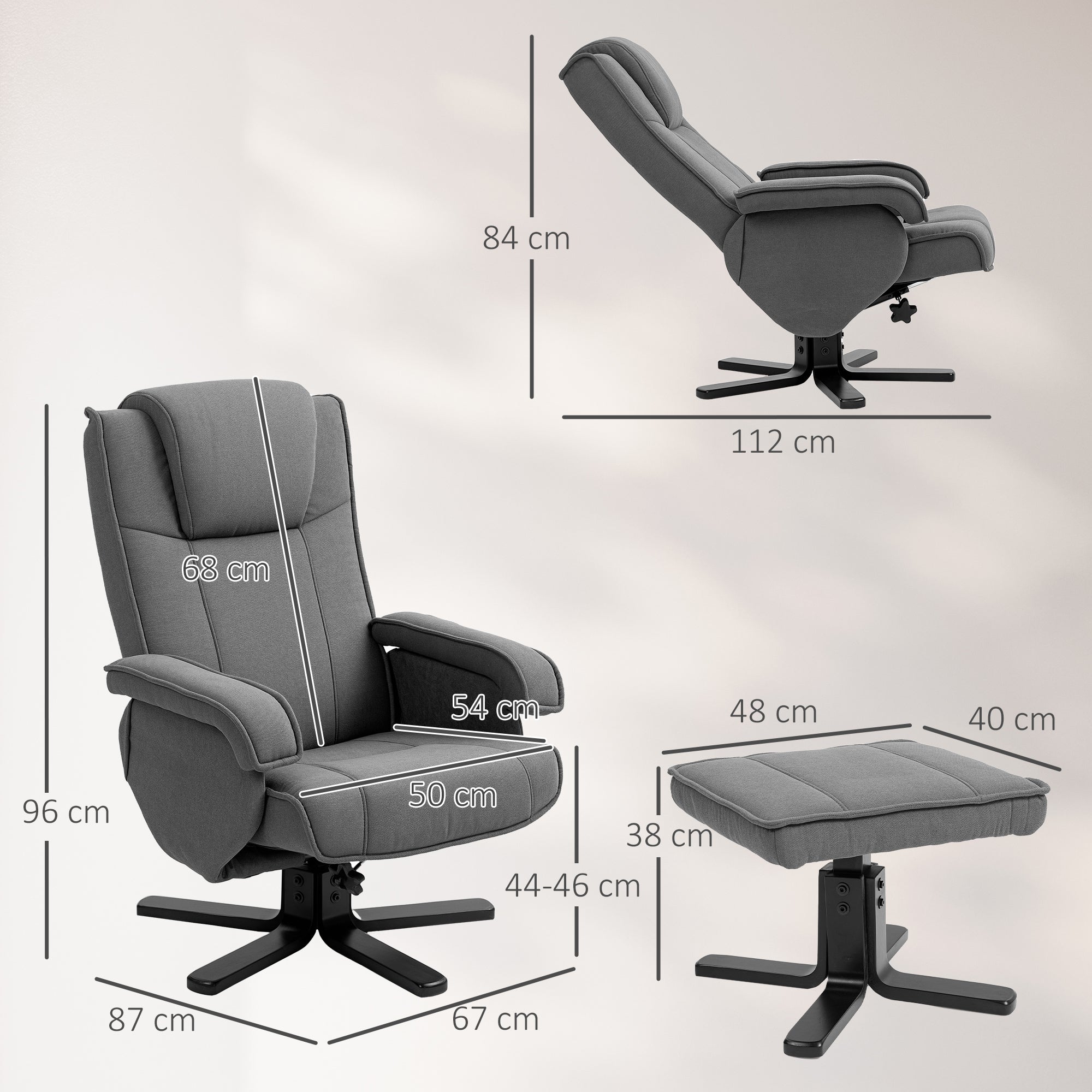 Recliner Chair with Footstool, 360° Swivel TV Chair with Adjustable Backrest, Reclining Function, Rocking Feature, Velvet-Look Upholstery, Headrest for Living Room, Dark Gray