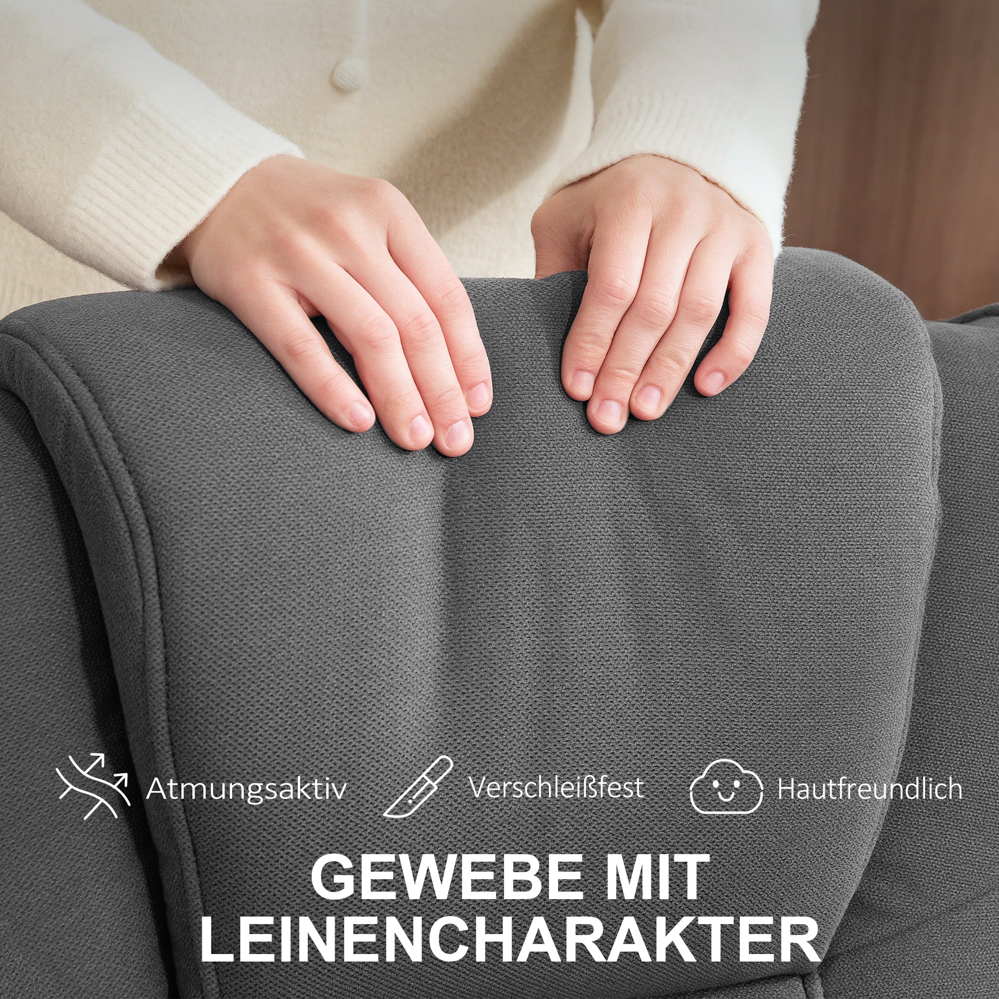 Recliner Chair with Footstool, 360° Swivel TV Chair with Adjustable Backrest, Reclining Function, Rocking Feature, Velvet-Look Upholstery, Headrest for Living Room, Dark Gray