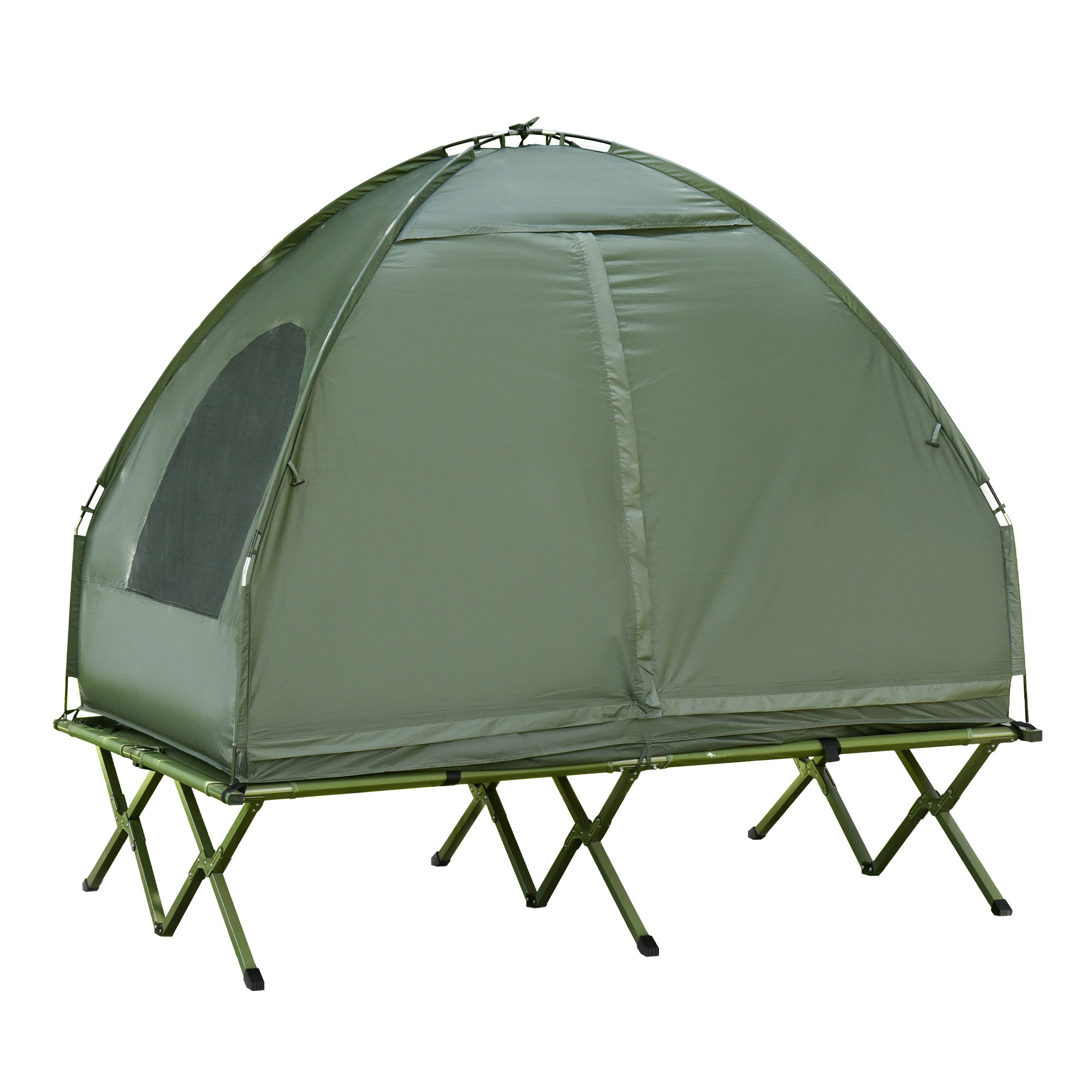 Cot with Tent Elevated Camping Bed with Air Mattress Pump Taffeta Carrying Bag 193 x 136 x 180 cm Guest Bed for 2 Persons up to 160 kg Extra Wide Folding Bed Camping Cot for Outdoor Green