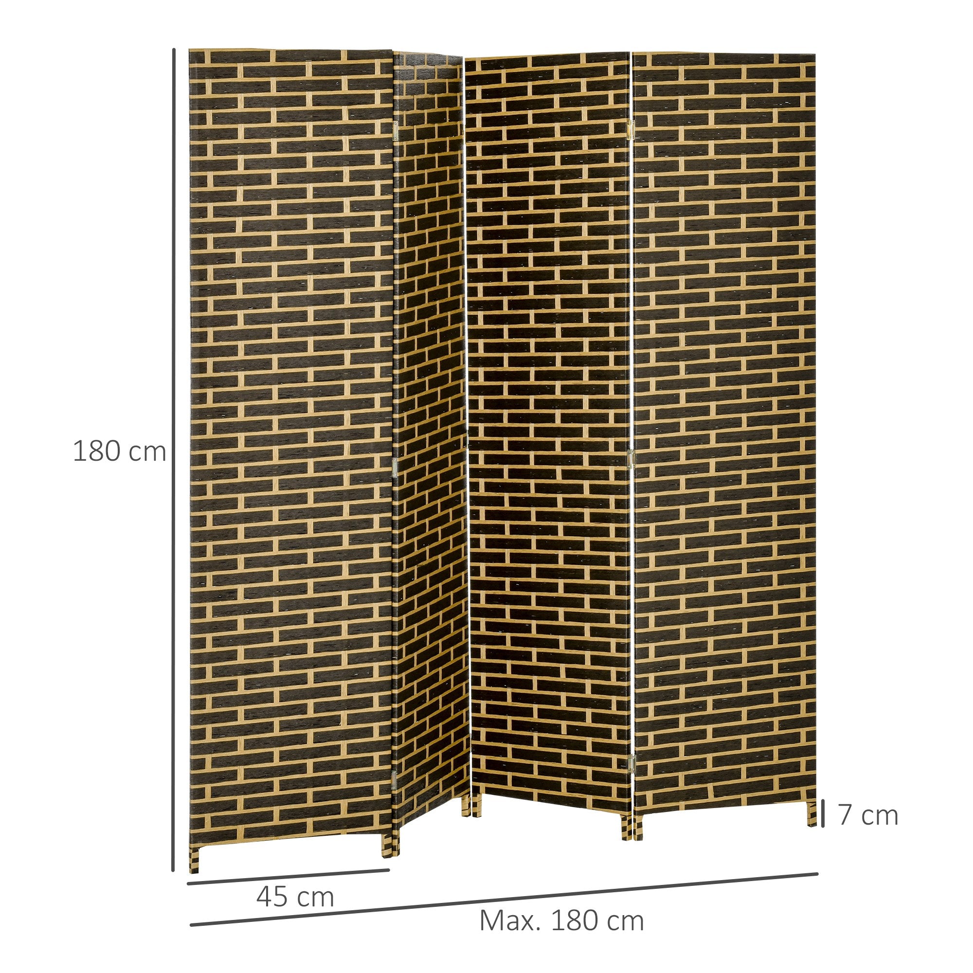 Indoor Room Divider 4 Foldable Panels 180L x 180H cm Poplar Wood Woven Paper Fibers Chocolate Straw